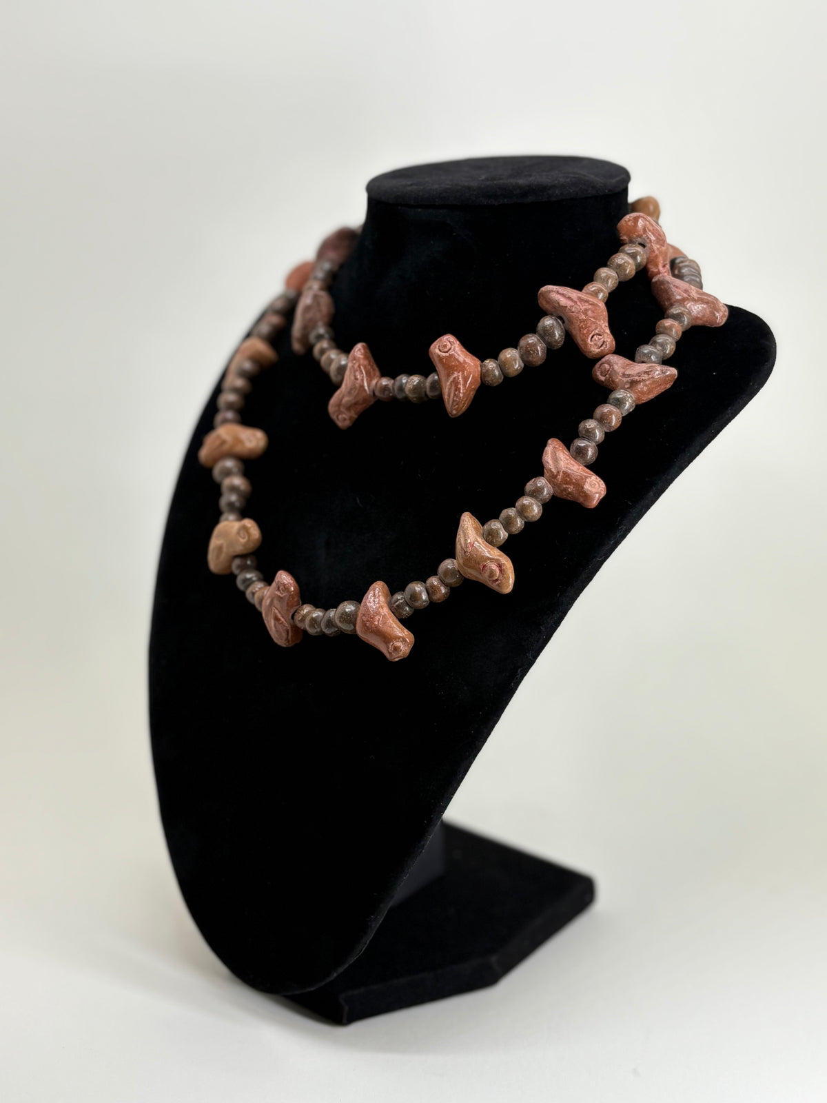 Antique Ancient African Handmade/ Hand Carved Wooden Bird Beaded Necklace 13.5"