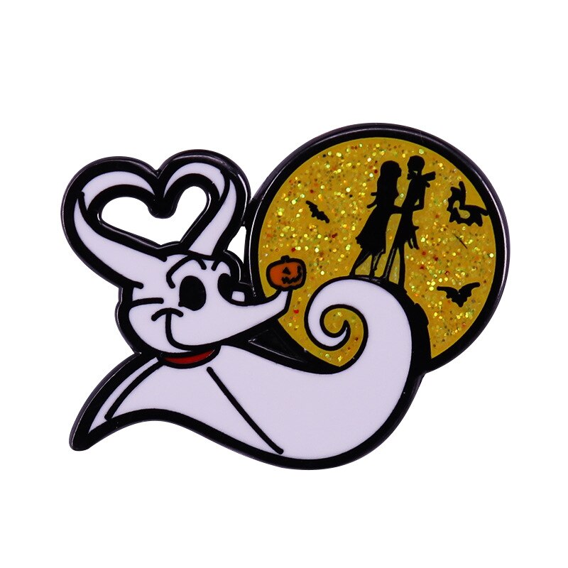 Christmas Nightmare Dog and Glittering Moon Brooch Skull Cartoon Fantasy Love Badge