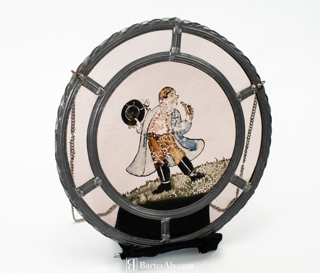 Stained Glass metal Hanging Circle Vintage Art Work England 12 inch