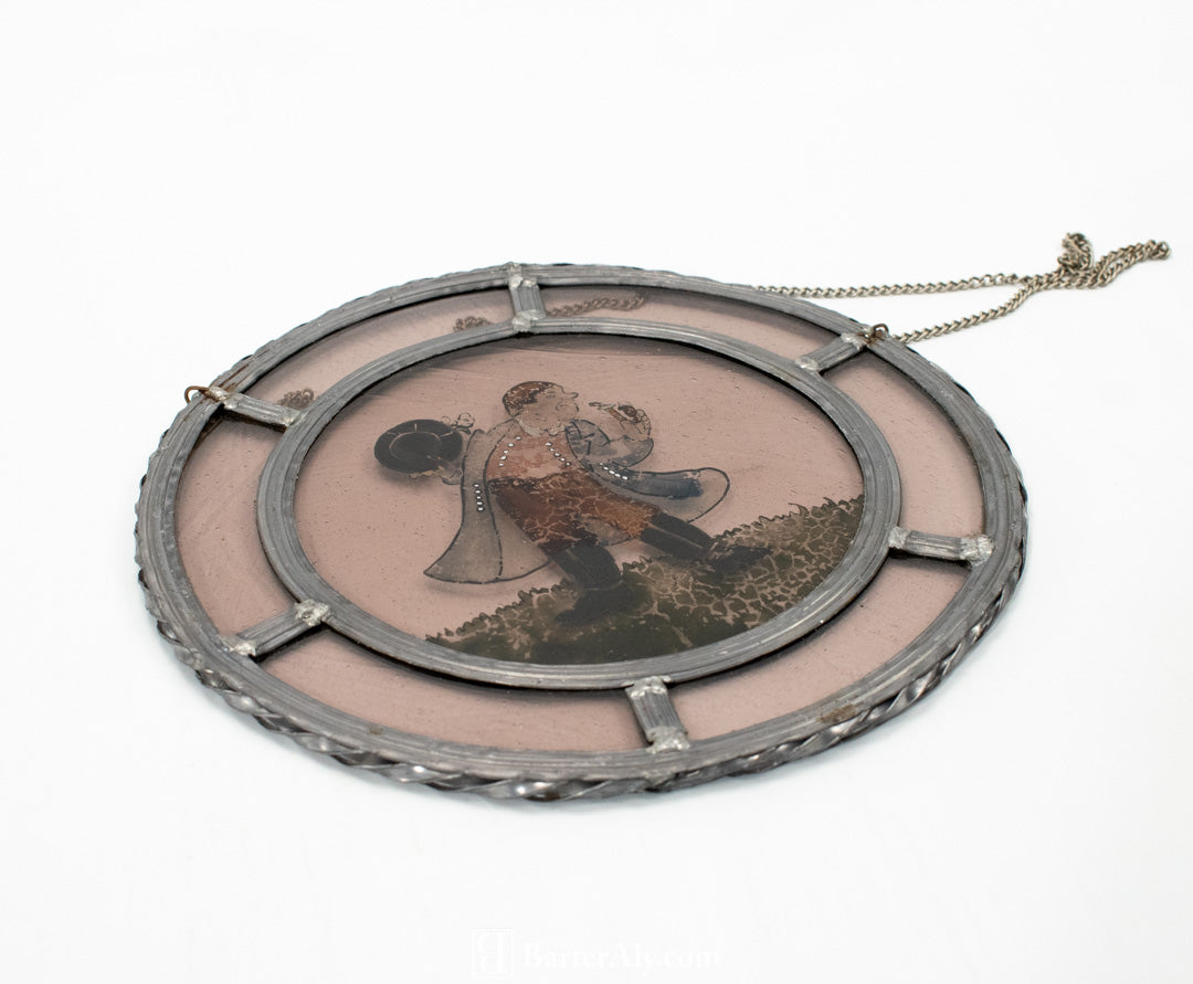 Stained Glass metal Hanging Circle Vintage Art Work England 12 inch