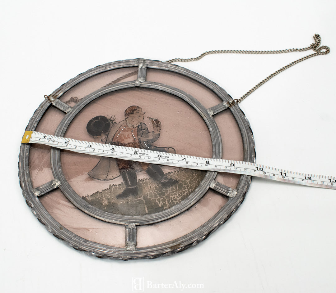 Stained Glass metal Hanging Circle Vintage Art Work England 12 inch