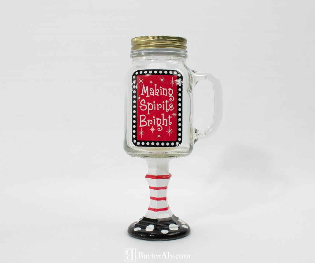 Christmas Jar Stand Making Spirits Bright Used Holiday Decor Jar 9.5