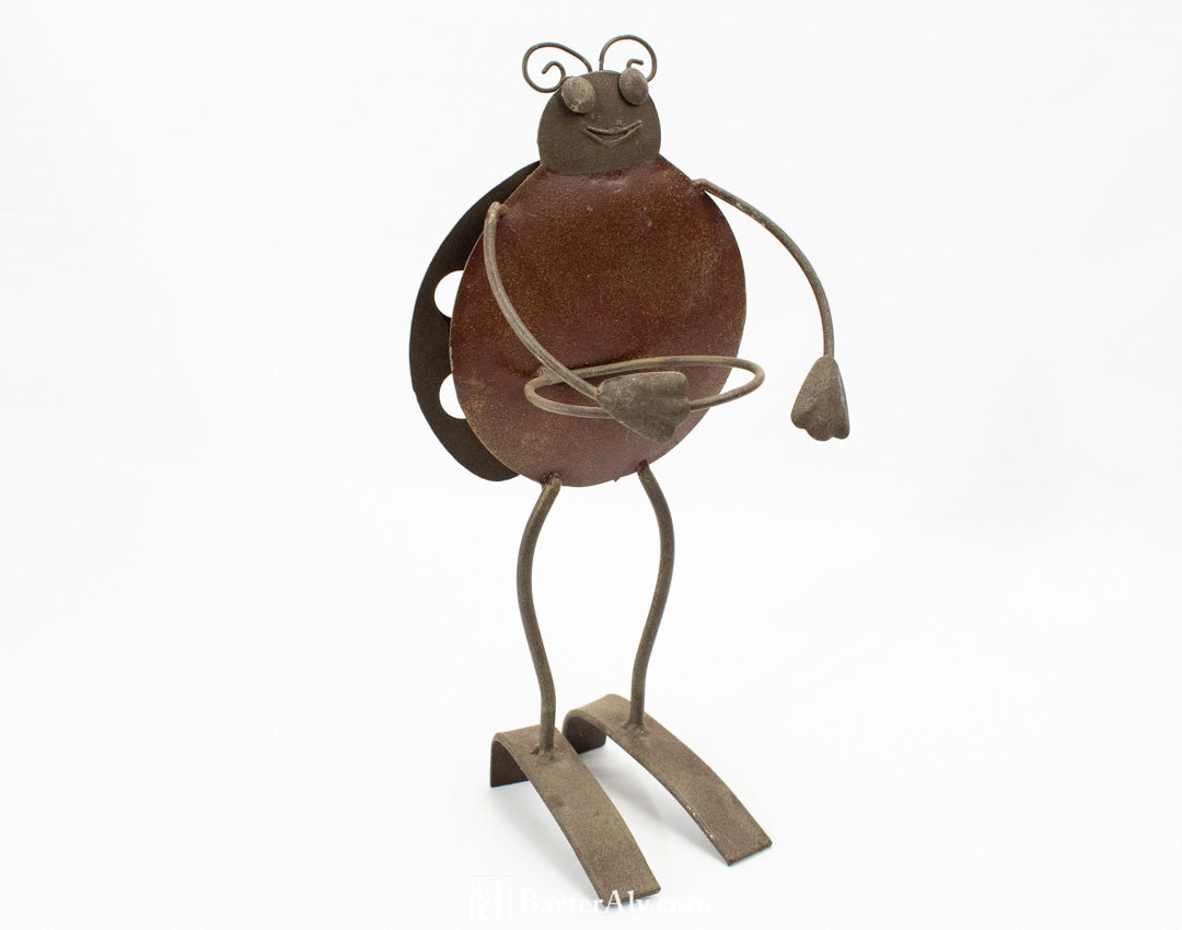 Lady bug yard Statue Metal Yard Holder used 13 inch tall used