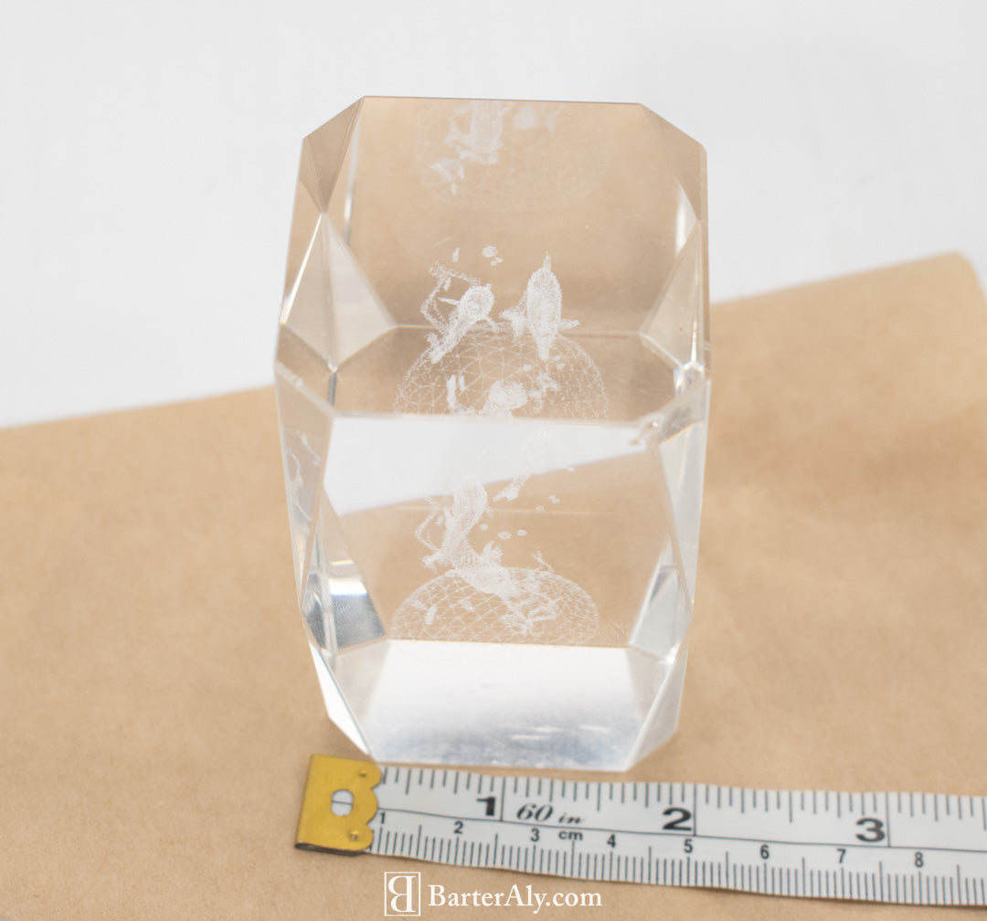 Glass Laser Cube Dolphins 3 x 2 inch used Block only 3d
