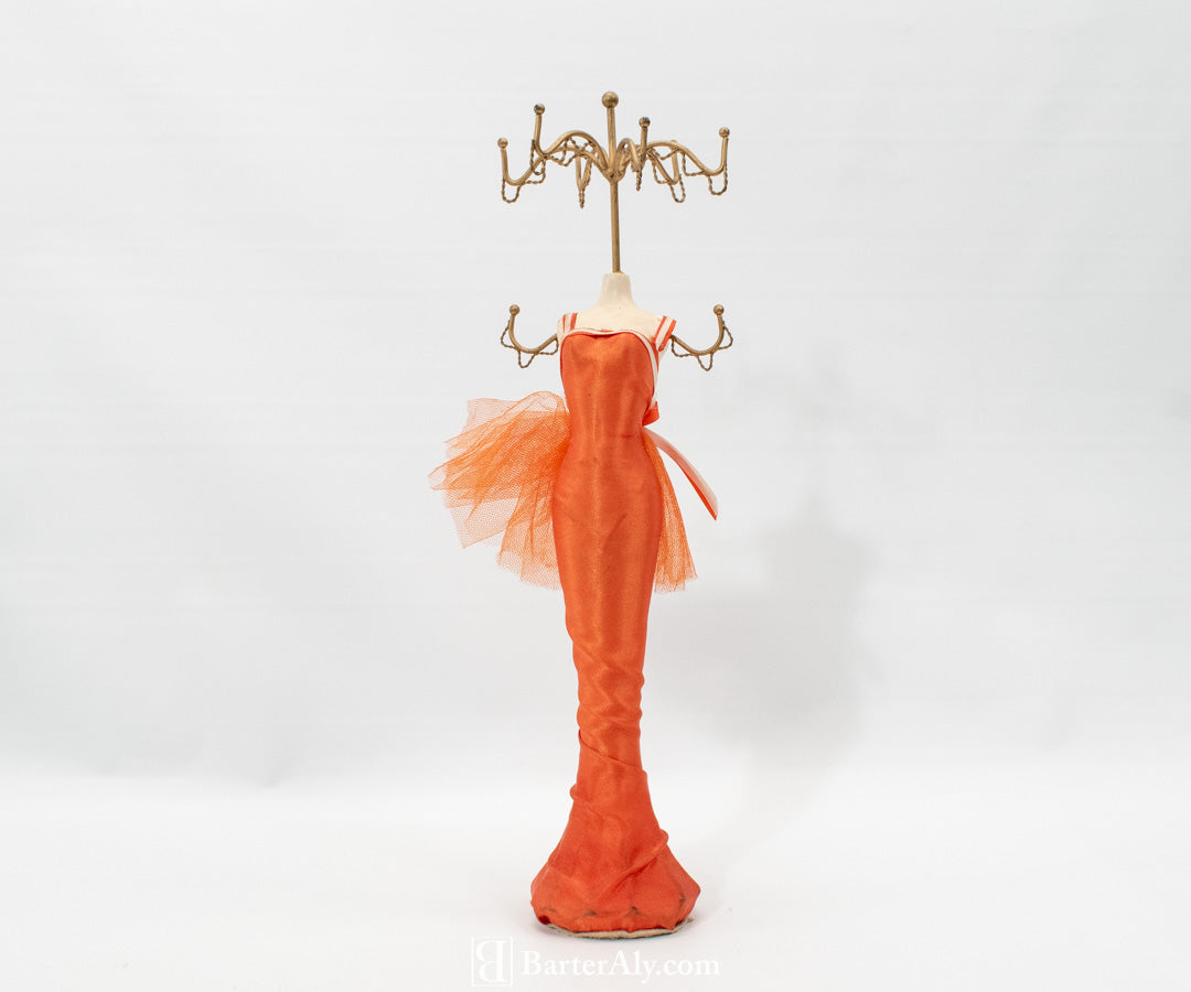 Jewelry Display Stand Orange Dress Neckless Statue Display Used 13 Inch