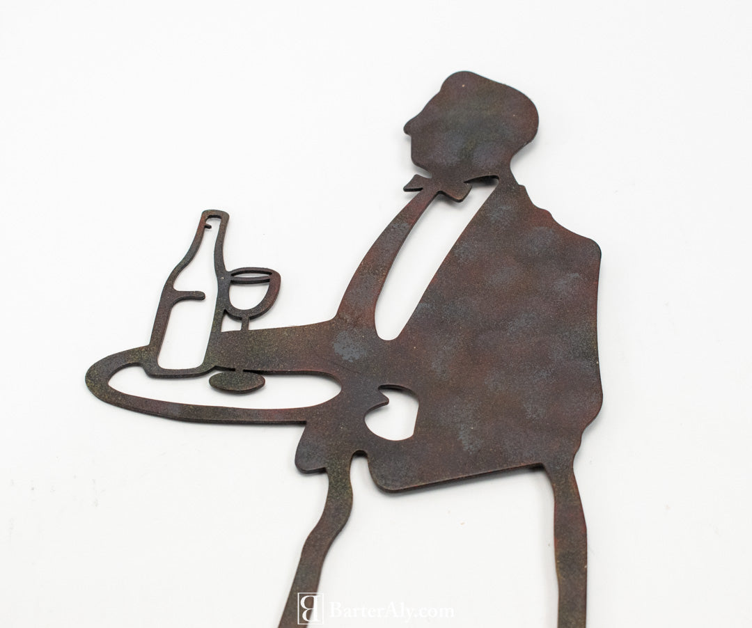 Vine Metal Sign Decorative Serving Male Cutout Wall Hanging Kitchen Used 16in