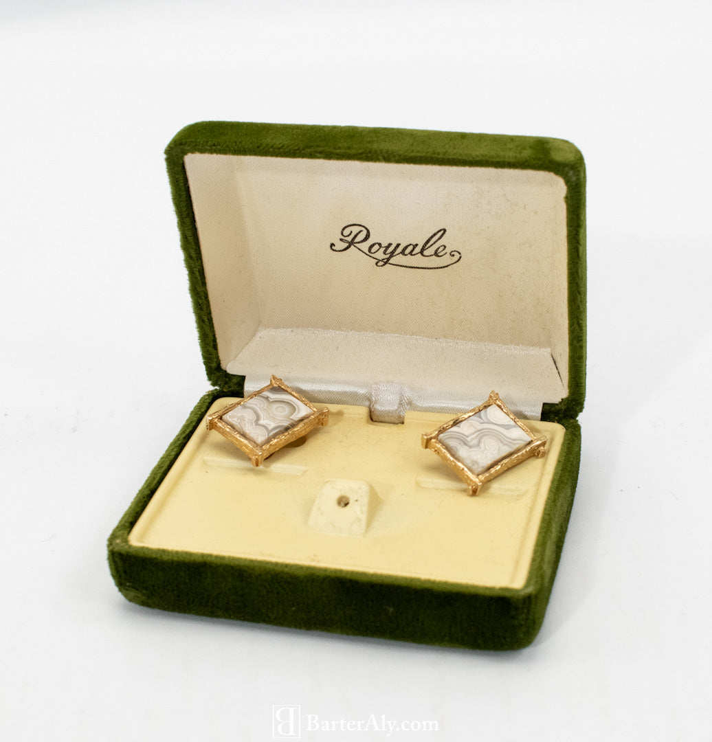 Royale Mens Vintage Cufflinks and Tuxedo Studs Used Green Box