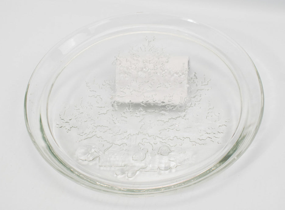 Christmas Cookie Plate Holiday Decretive Glass Plate Clear Christmas Tree Used 13in