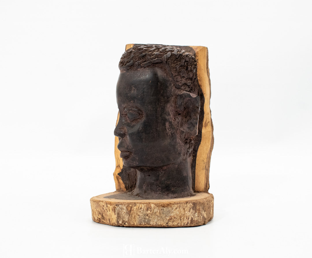 Hand Carved Wood Face African Hand Make Art Piece Statue Used