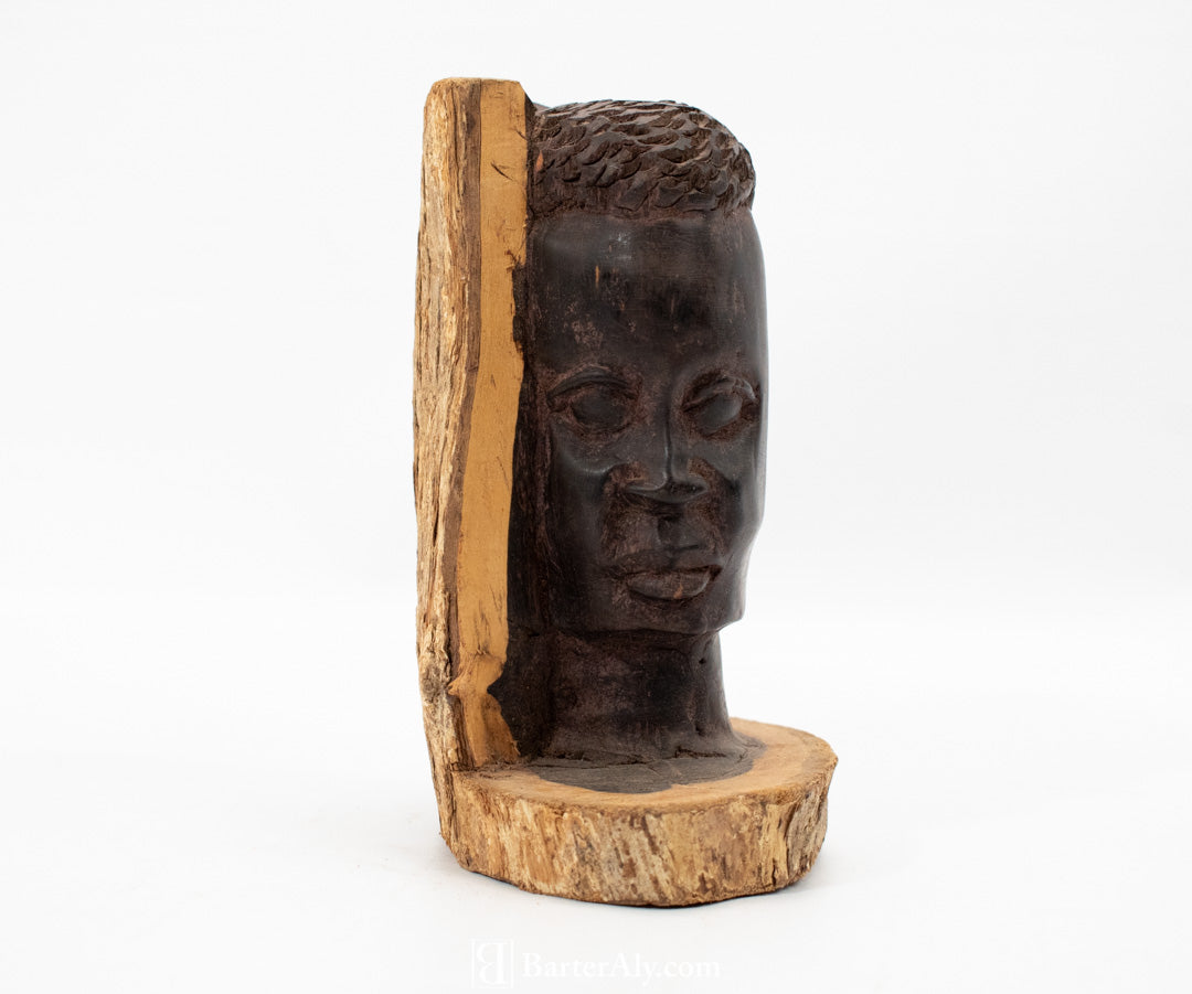 Hand Carved Wood Face African Hand Make Art Piece Statue Used