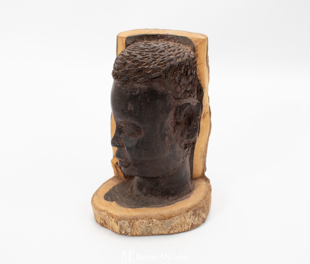 Hand Carved Wood Face African Hand Make Art Piece Statue Used