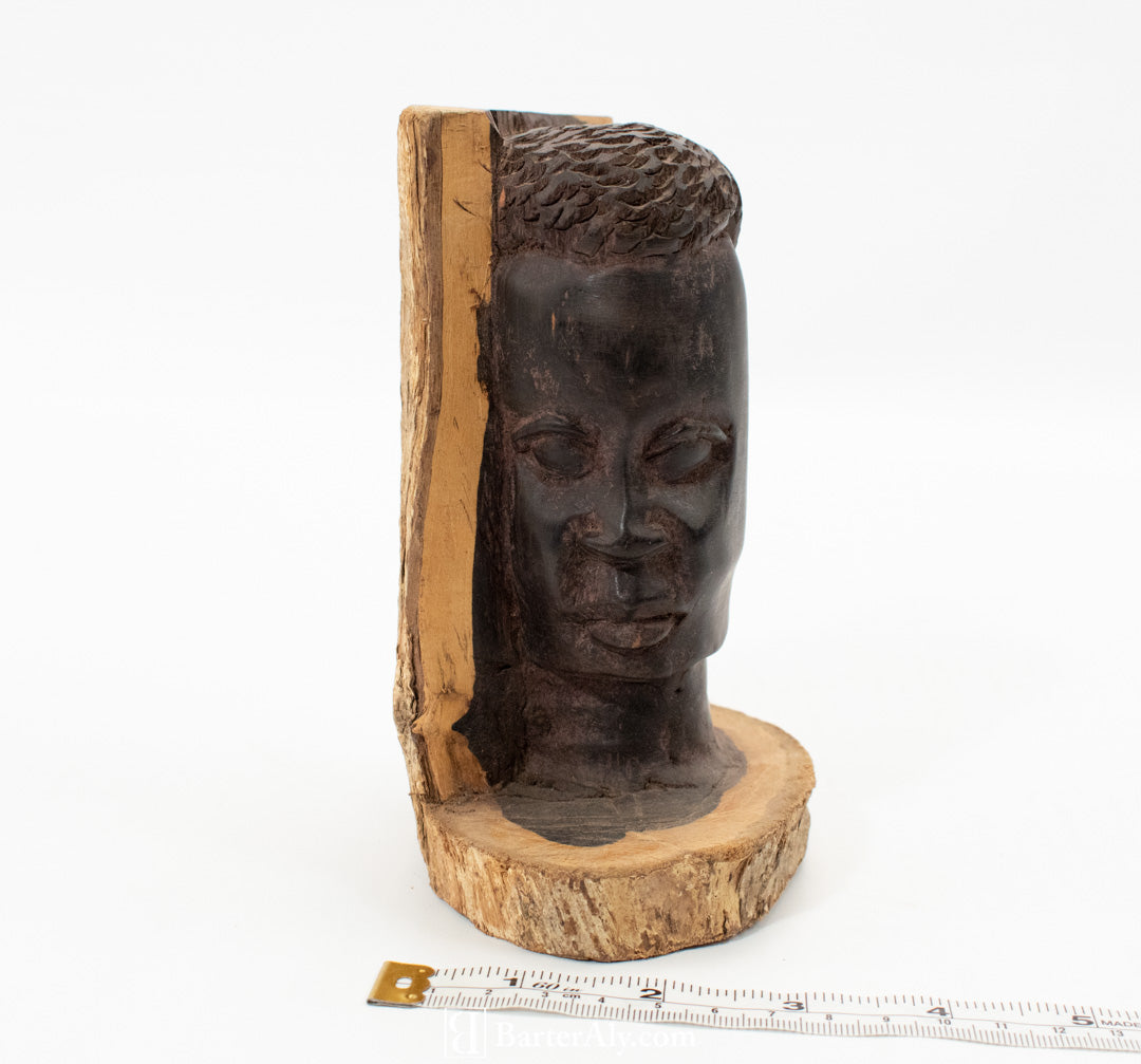 Hand Carved Wood Face African Hand Make Art Piece Statue Used