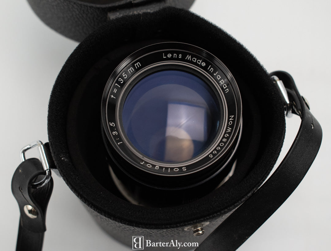 Vintage Soligor Camera Lenz F 135 MM Japanese No. 680665 Black with Case Used