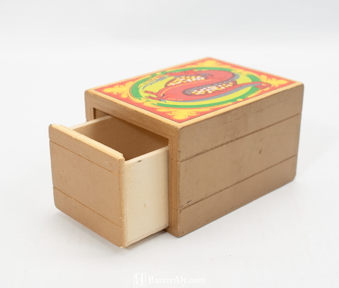 Dragon Wood Stash Box Small Used Keep Safe Box Red Green