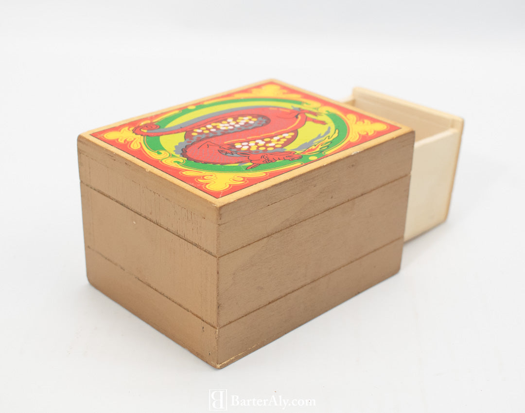 Dragon Wood Stash Box Small Used Keep Safe Box Red Green
