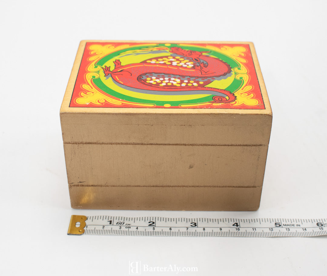 Dragon Wood Stash Box Small Used Keep Safe Box Red Green
