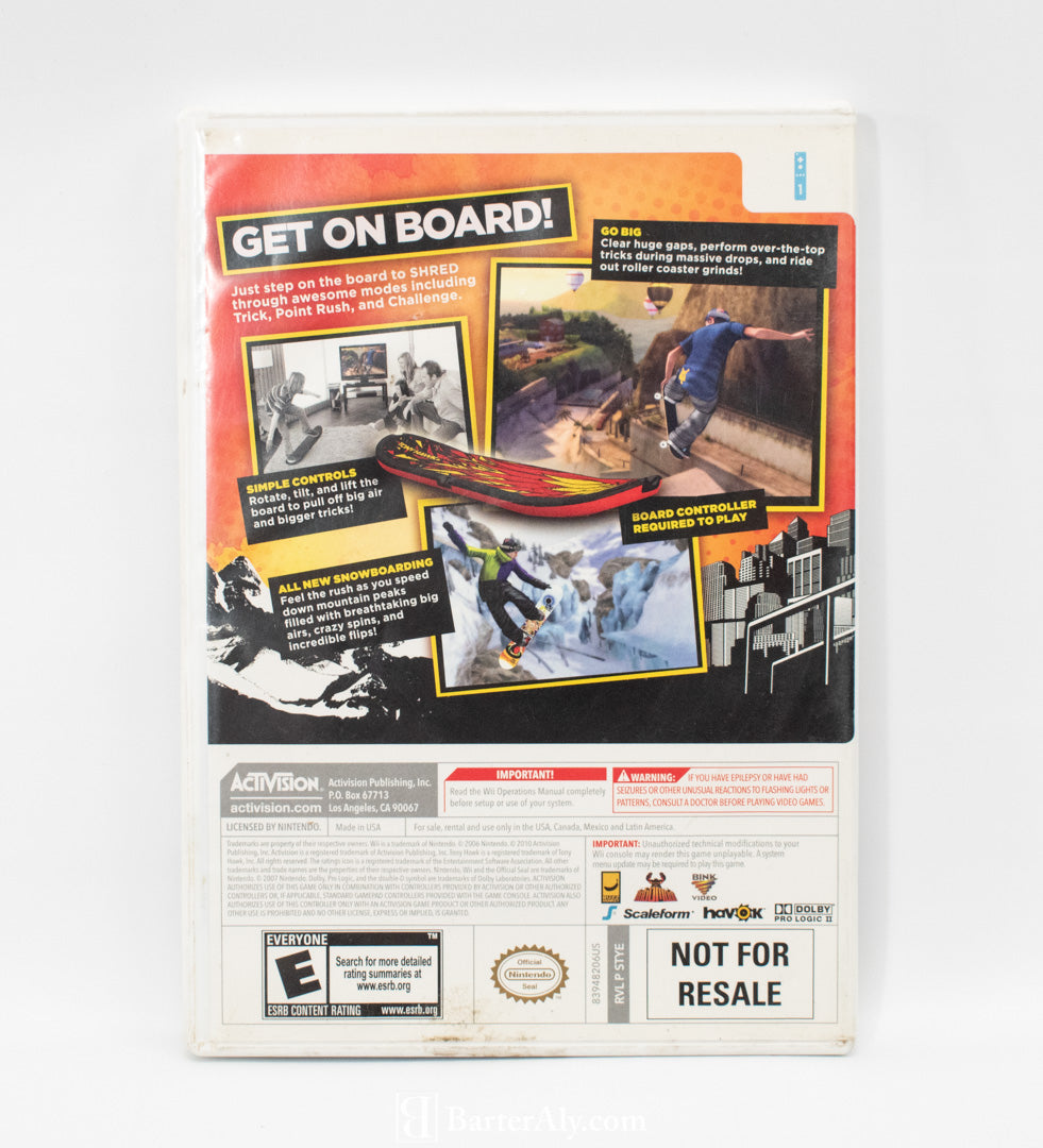 Tony Hawk Shred Big Air WII Nintendo Game Used Skateboarding Game
