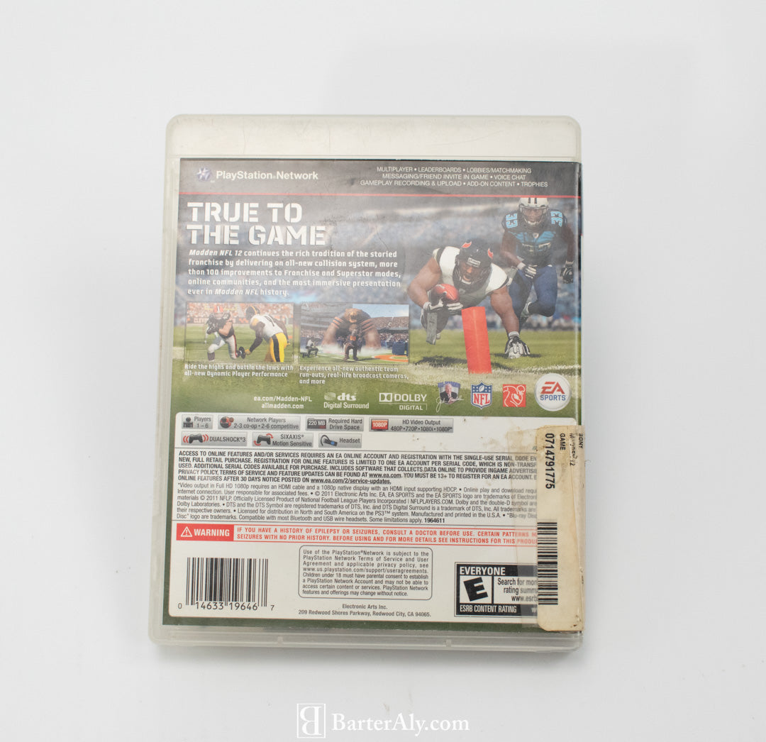 Sony Playstation 3 Video Game Madden 12 Used