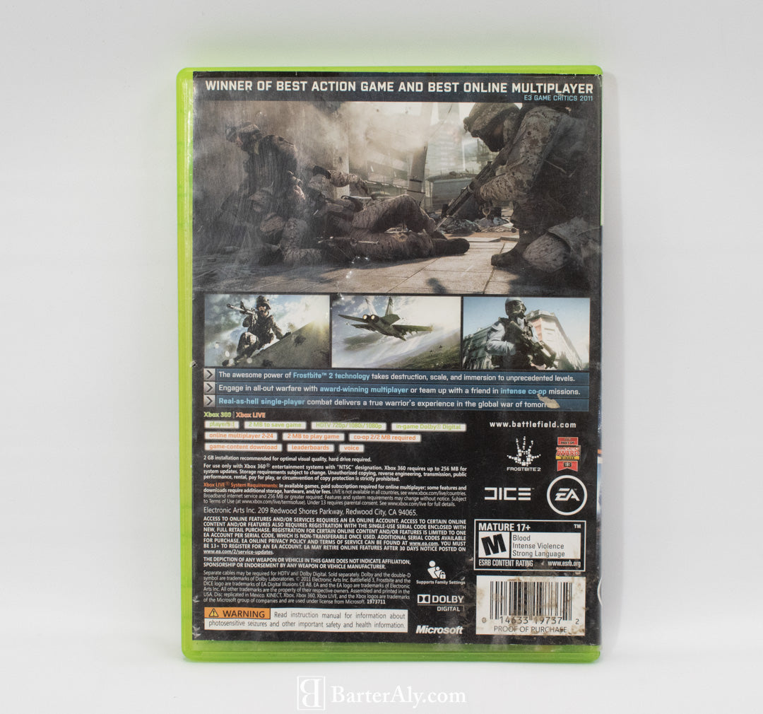Xbox 360 Video Game Battle Field 3 EA Games Used