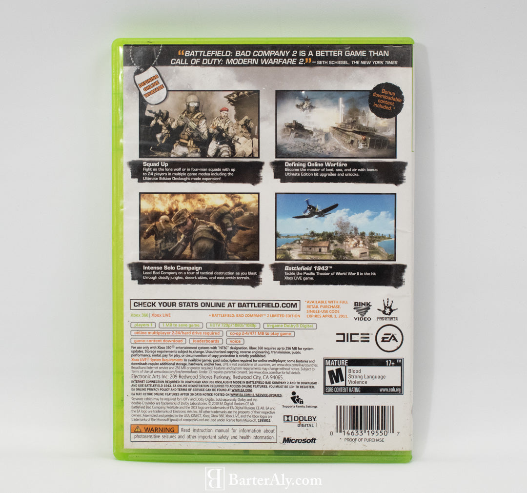 Xbox 360 Video Game Battle Field Bad Company 2 Ultimate Edition