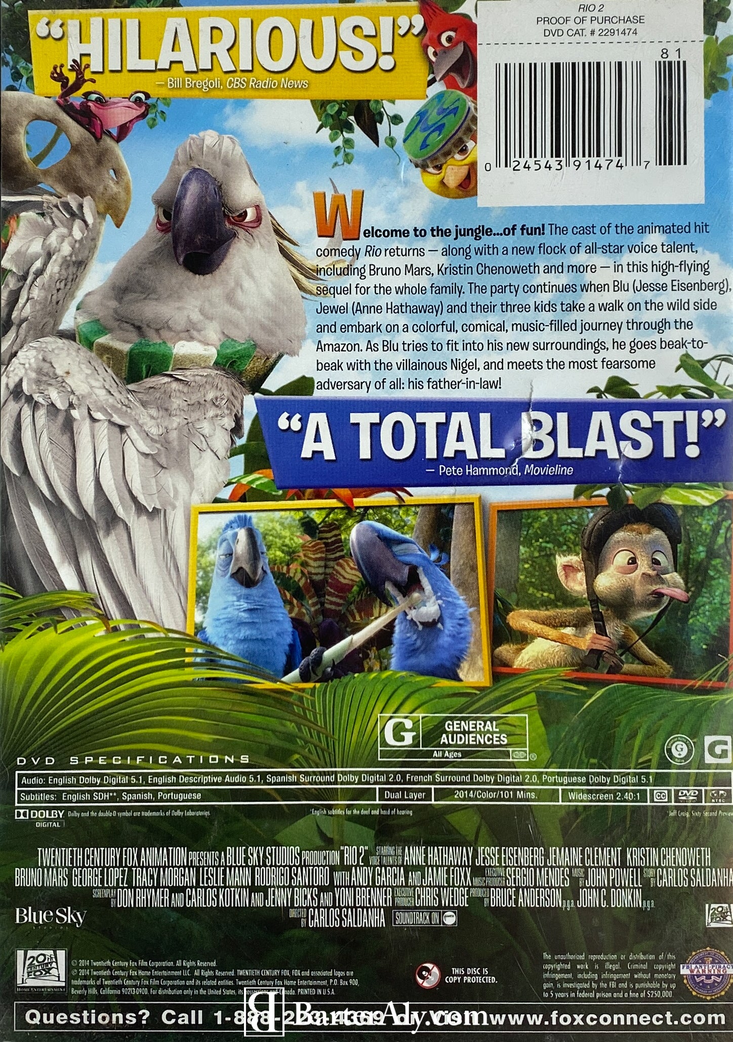 Rio 2 Dvd Movie Blue Sky Studios Used DVD