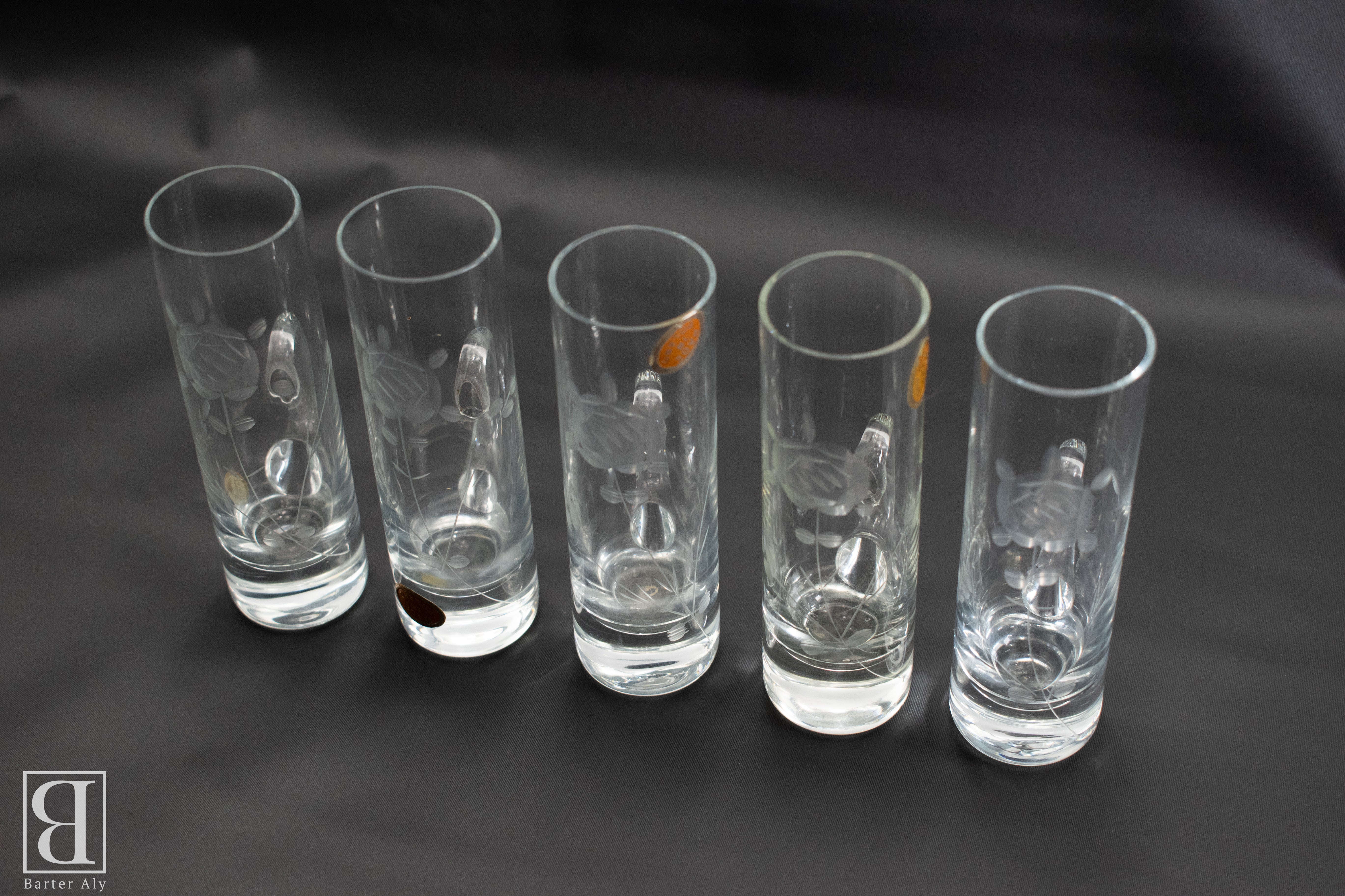 Crystal Rose Glass Shot Glasses Poland Made Set of 5 Used Vintage Drink Ware