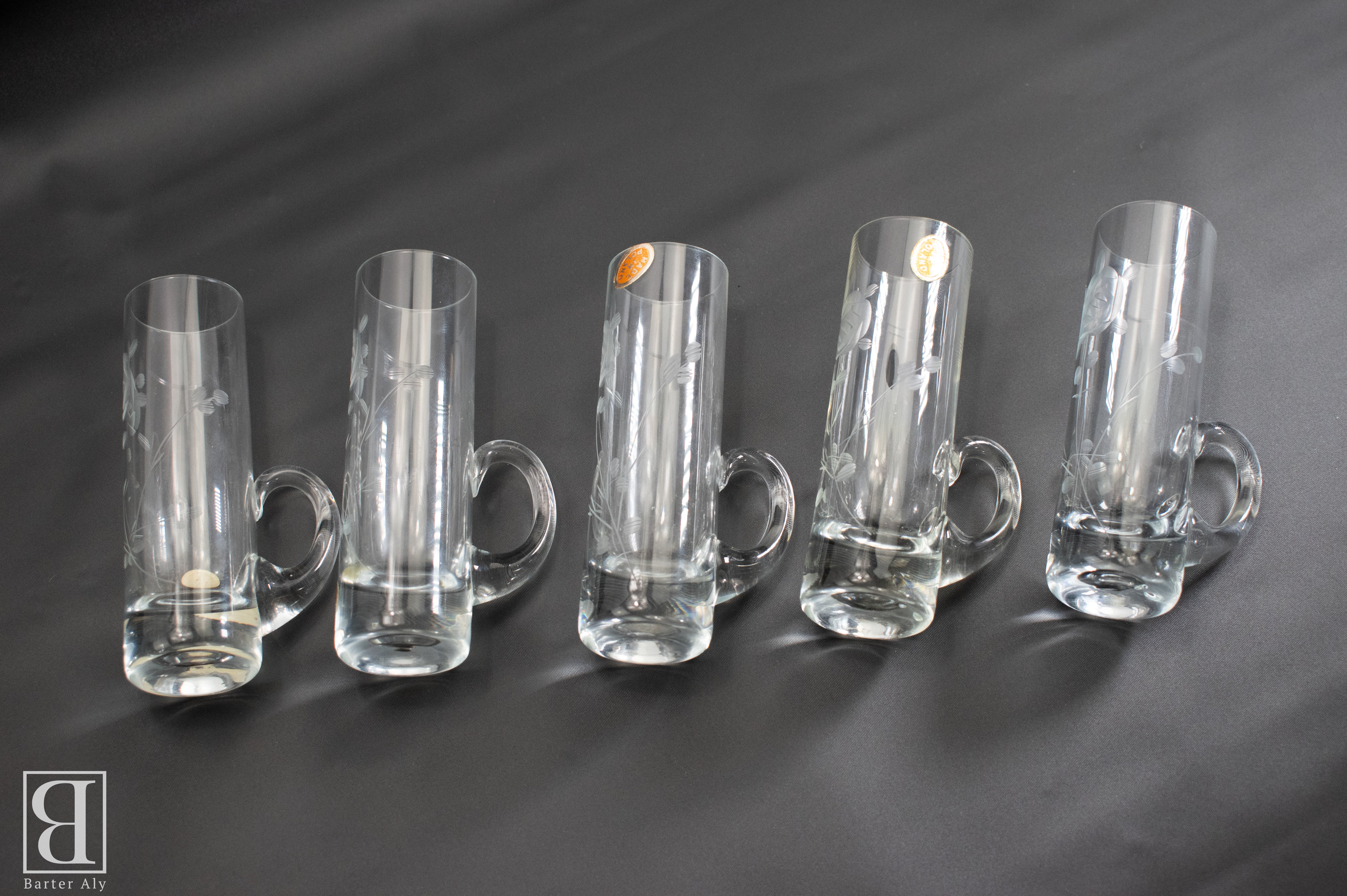 Crystal Rose Glass Shot Glasses Poland Made Set of 5 Used Vintage Drink Ware
