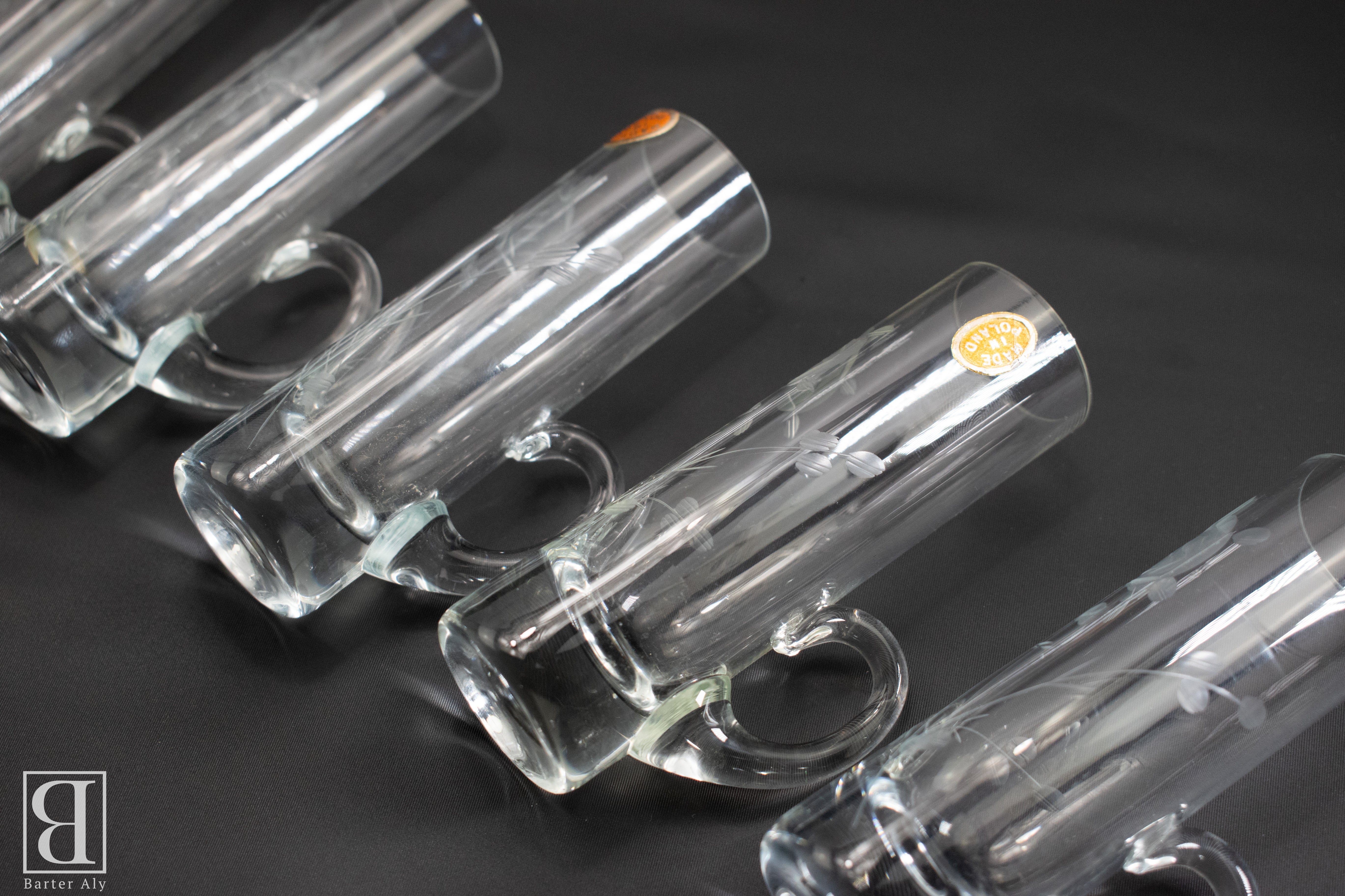 Crystal Rose Glass Shot Glasses Poland Made Set of 5 Used Vintage Drink Ware