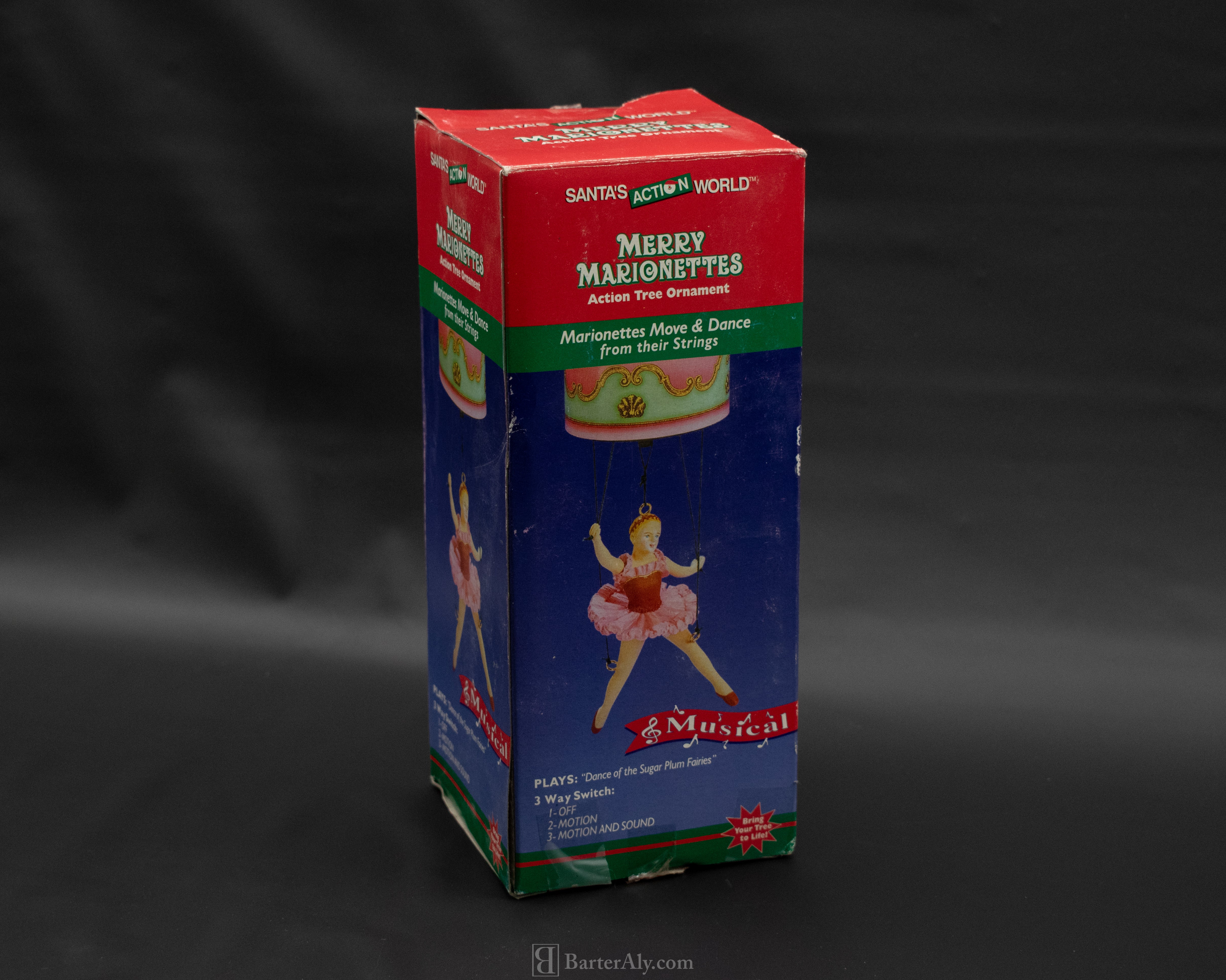 Merry Marionettes Action Tree Ornament Open Box Musical Christmas Move and dance Ornament