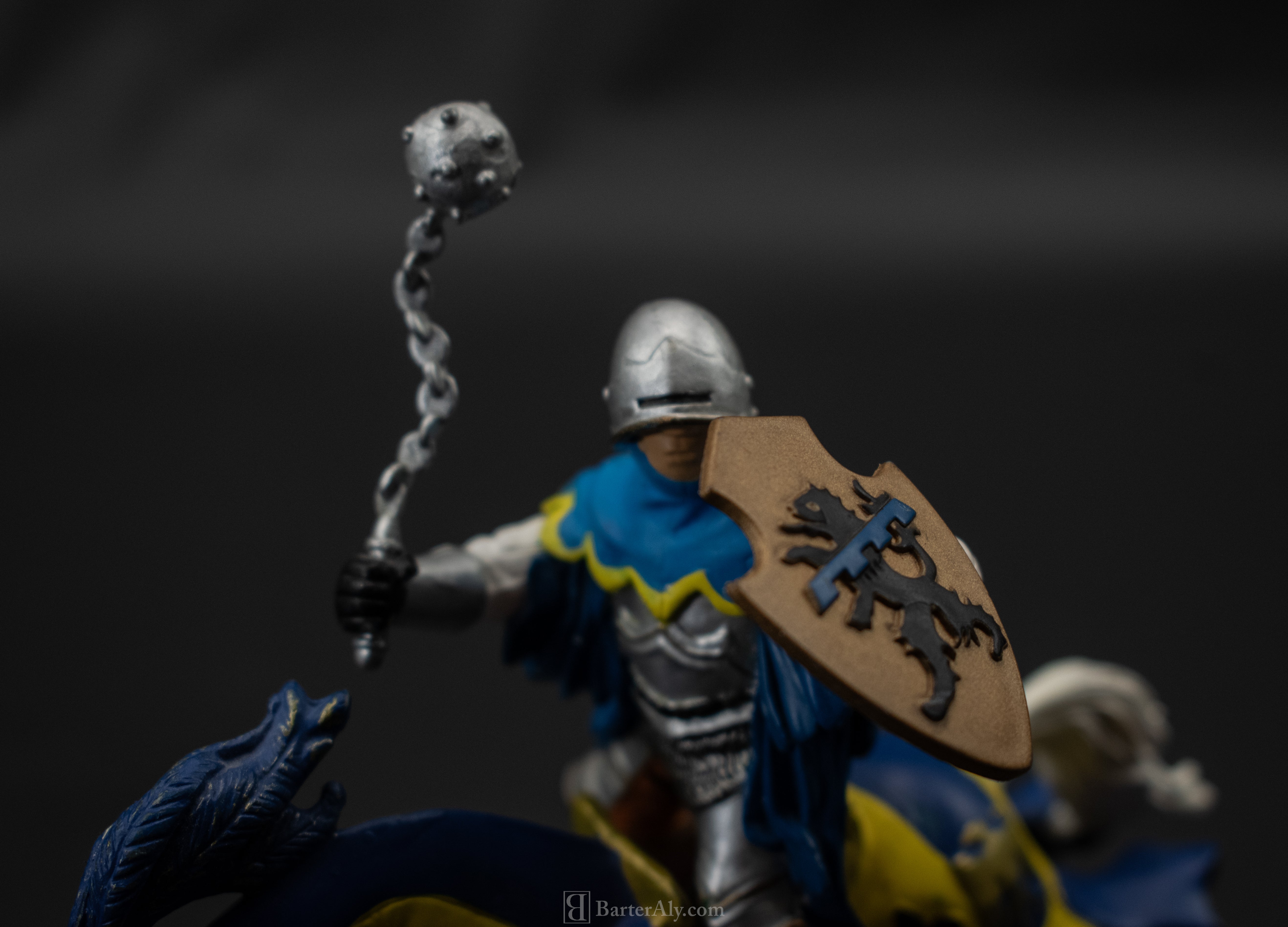 PAPO 2002 BLUE YELLOW Medieval Horse Figure w/ KNIGHT
