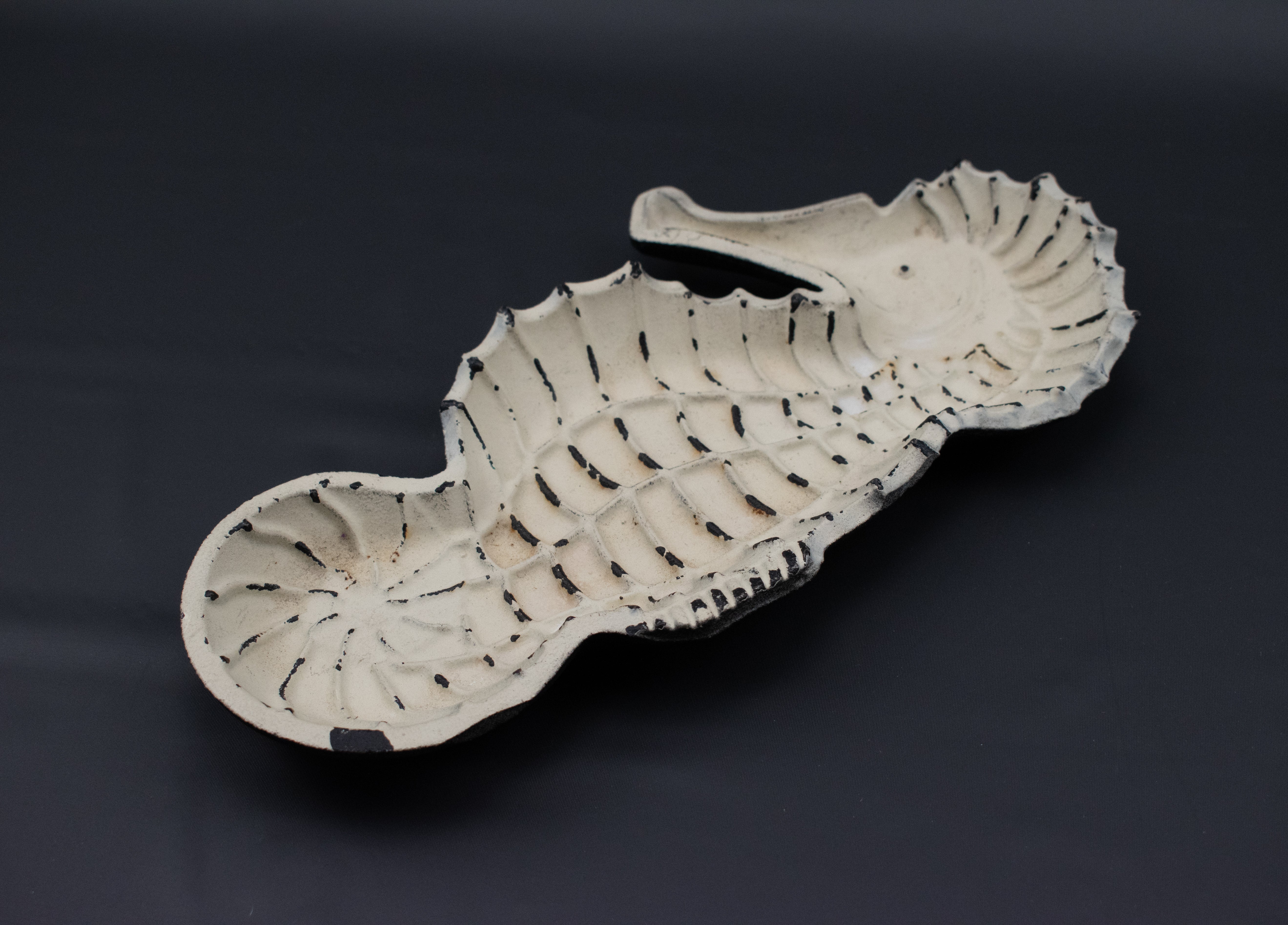 Cast iron Ashtray Vintage - Very Heavy 10 inch long Used Sea Horse Ocean Theme