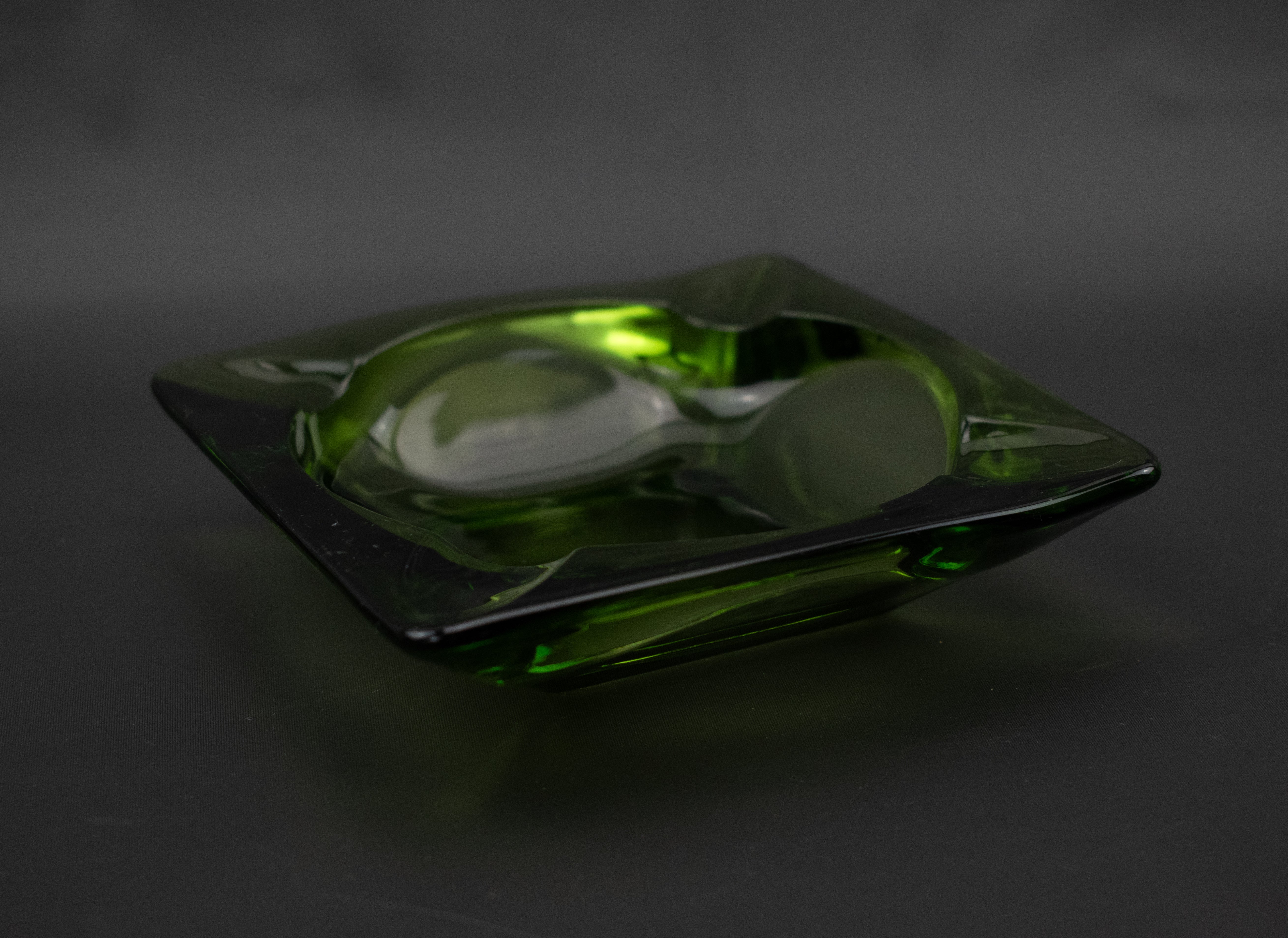 Ashtray Clear Green Transparent Glass 4in vintage Ashtray