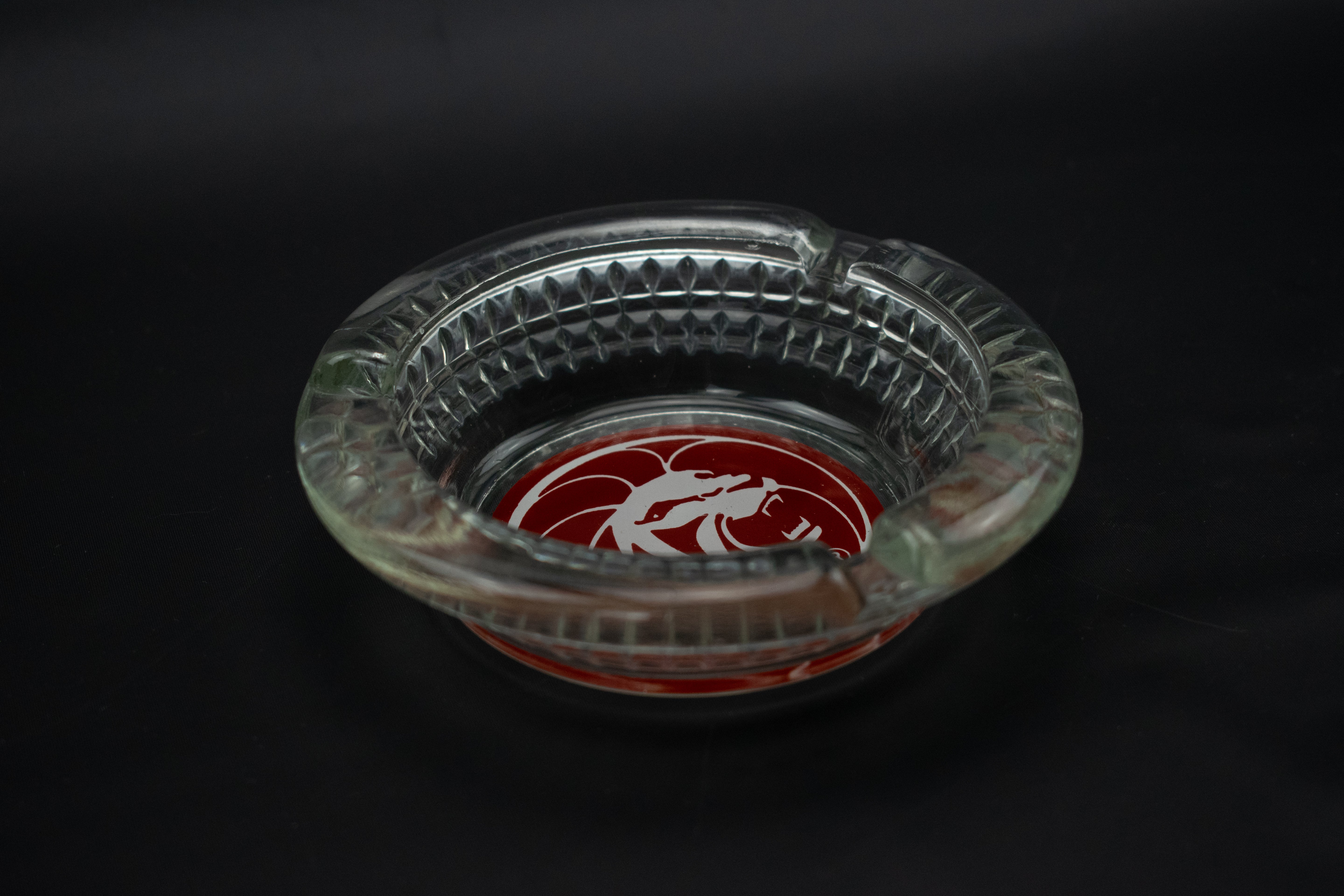 Lion Ashtray Clear Glass Used 4 inch Vintage Red