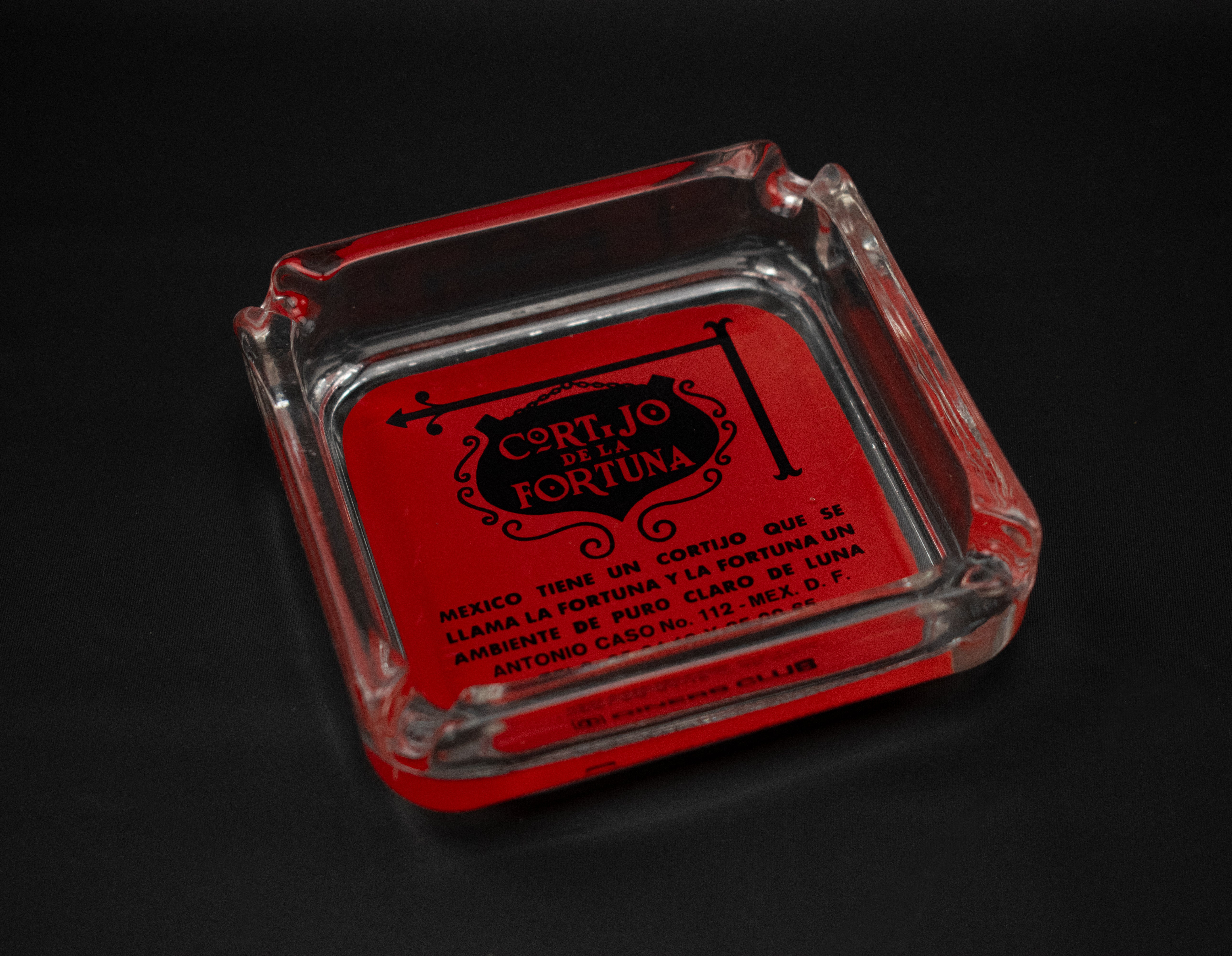 Cortijo Dela Fortuna Mexico Ashtray Used 4 Inch Glass Red Vintage