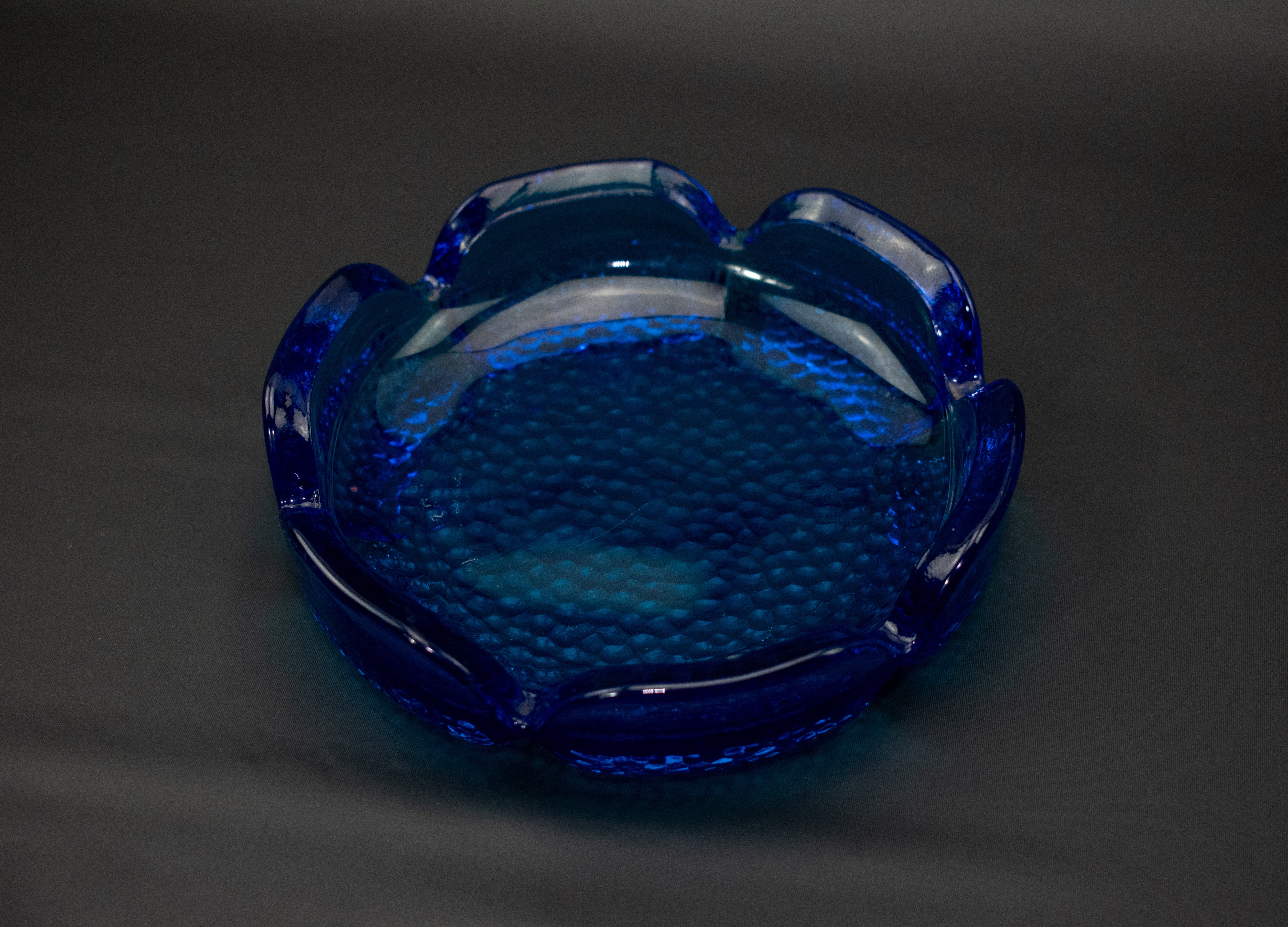 Vintage Ash tray Bowl used Blue Glass 4 inch