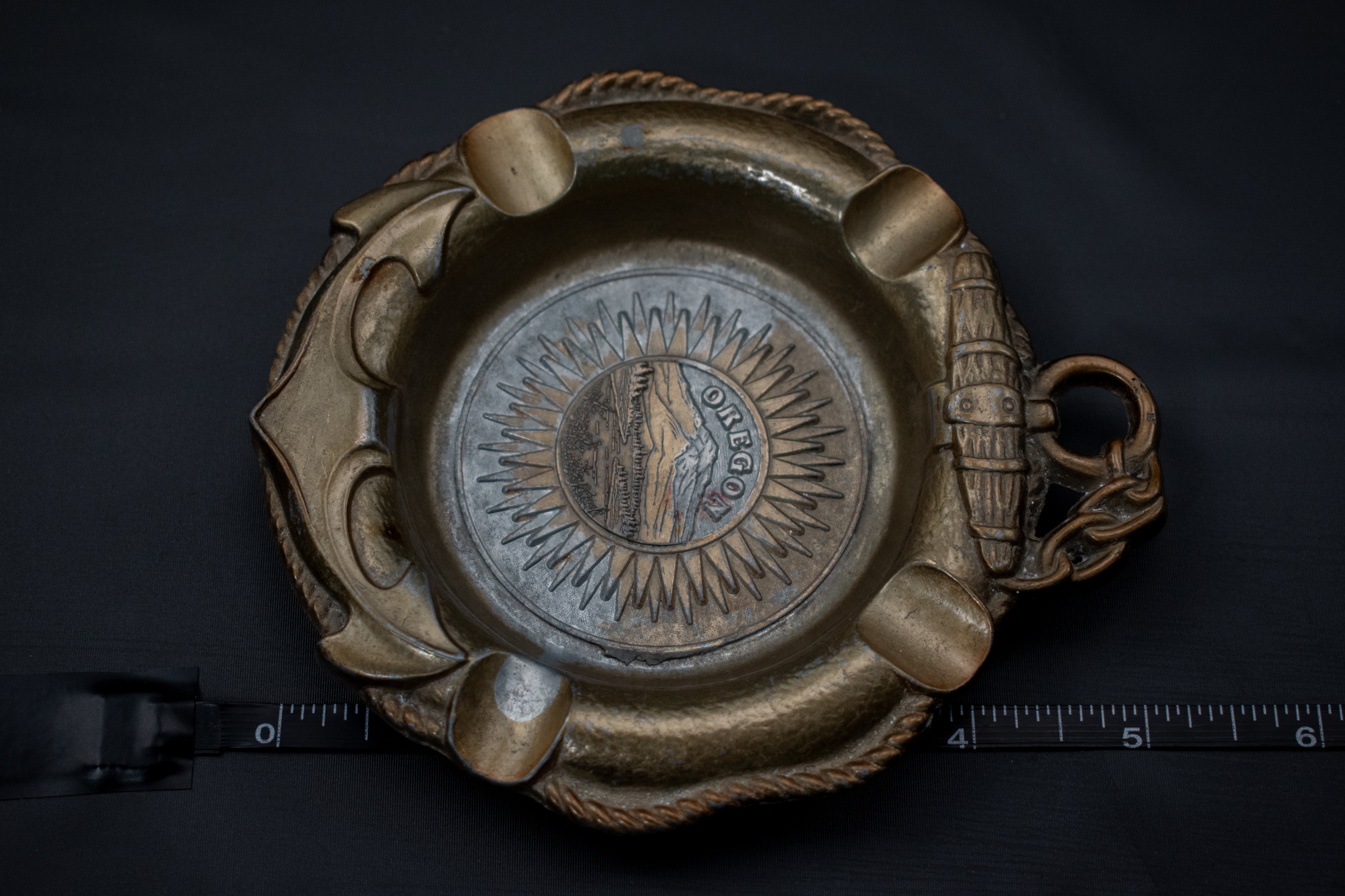 Ashtray Oregon Metal Vintage Ashtray Souvenir Used Gold Plated