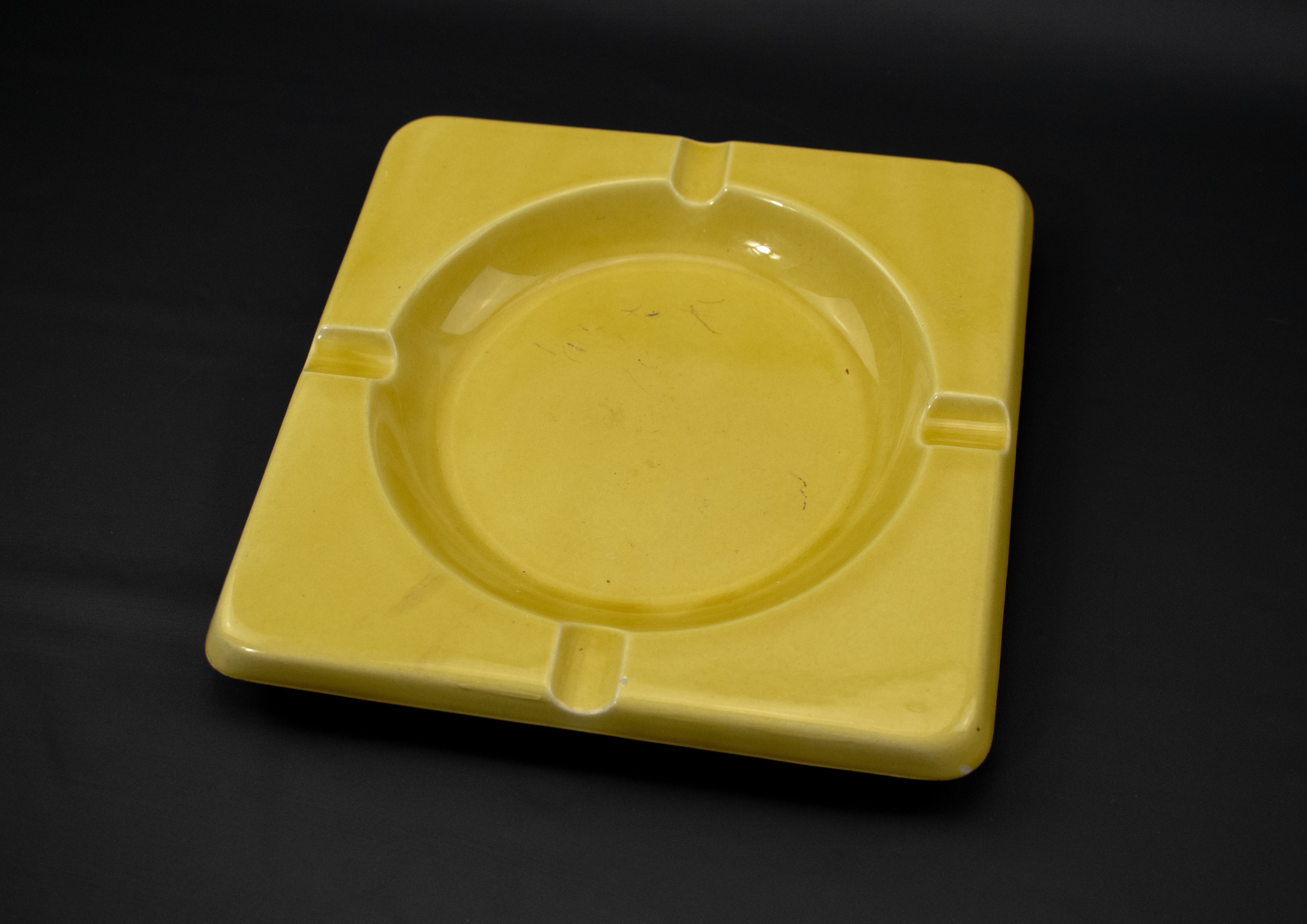Ashtray Vintage Japan Yellow Ashtray Used 7 inch Yellow Used