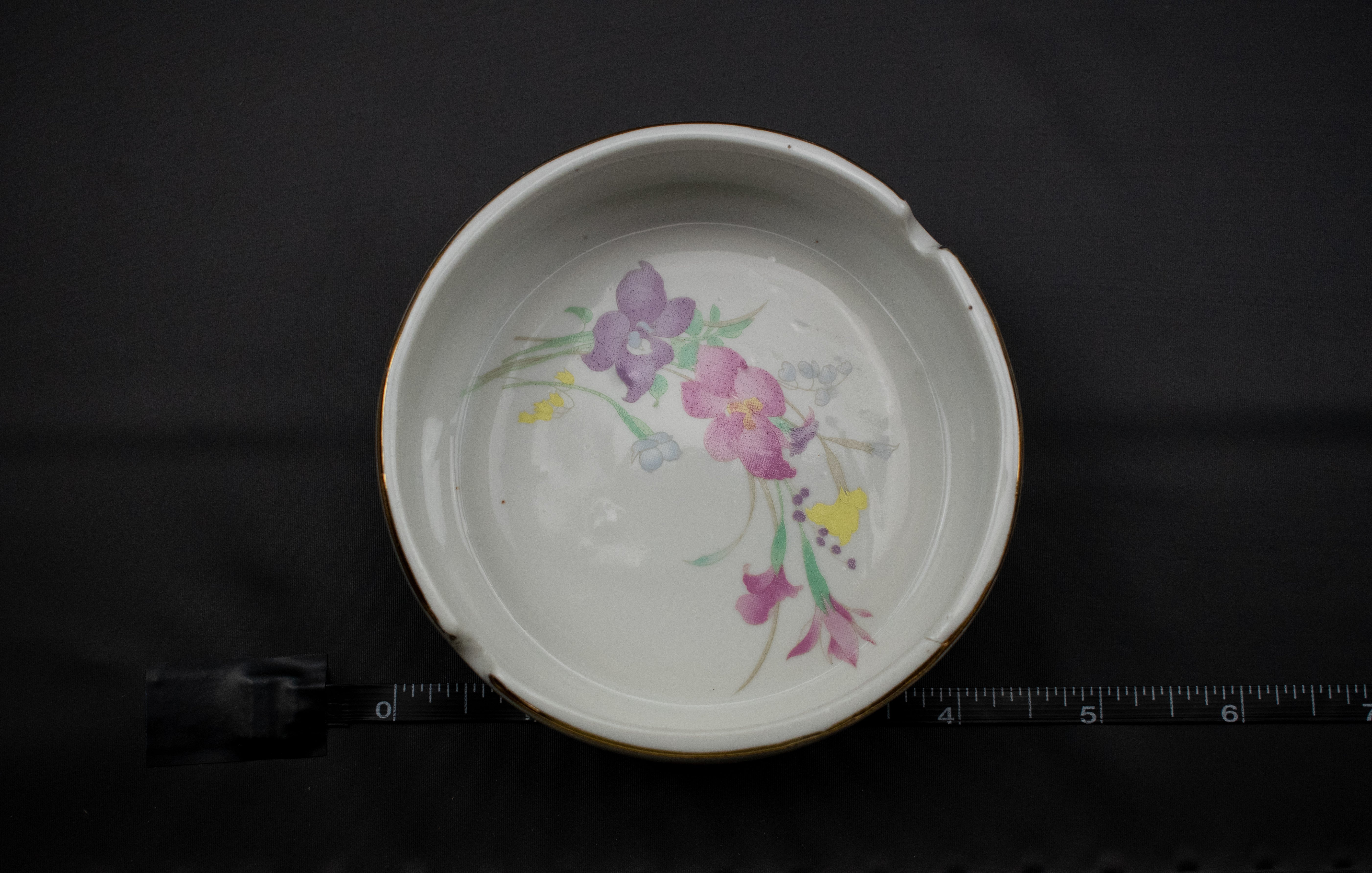 Vintage Ashtray Bowl Used 1980s Ashtray White Floral Flowers