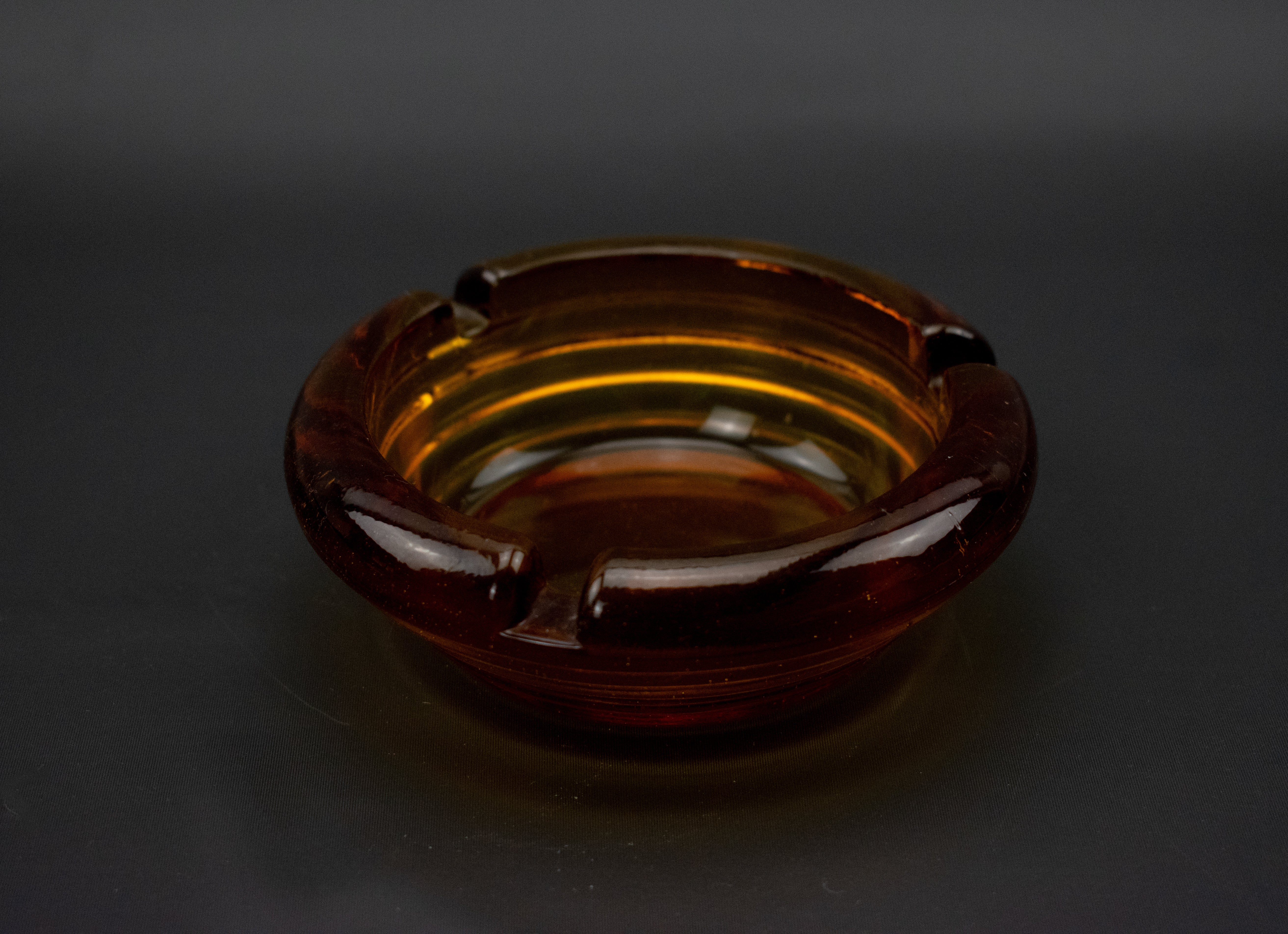 Vintage Ashtray Brown Glass Bowl 4in Used Transparent Golden Brown