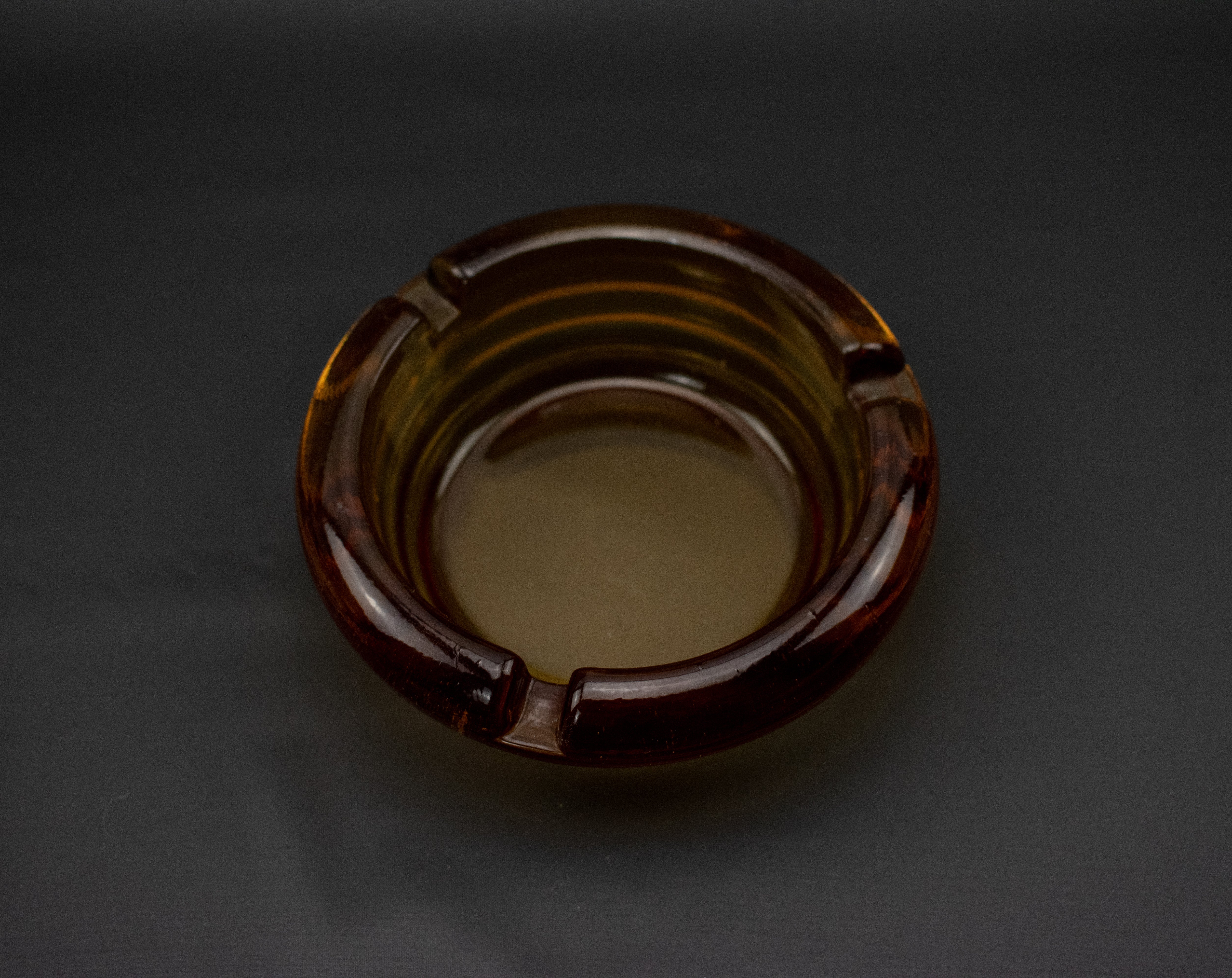 Vintage Ashtray Brown Glass Bowl 4in Used Transparent Golden Brown