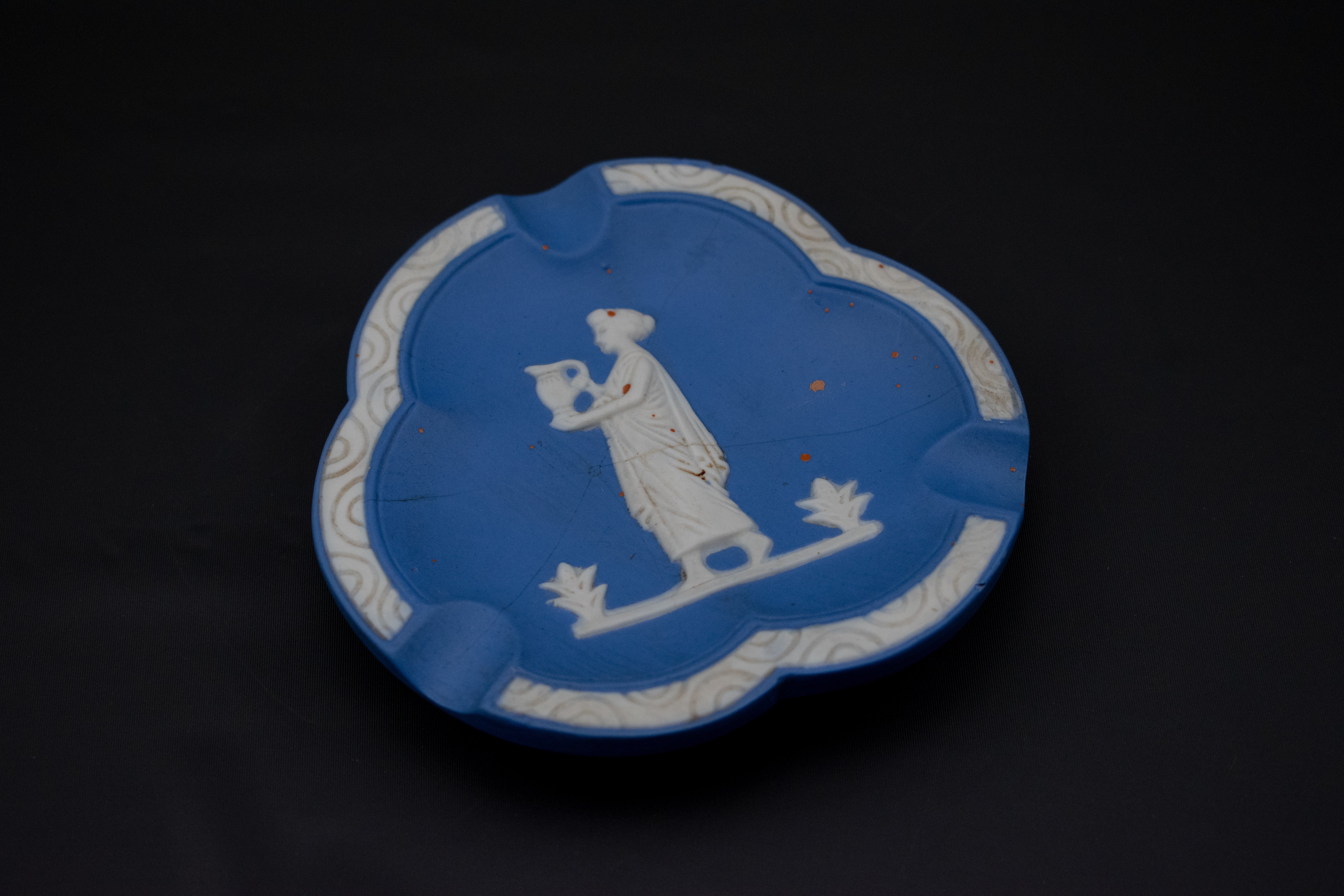 Vintage Ashtray Victorian Art Piece Blue Female Glory Used 4 inch