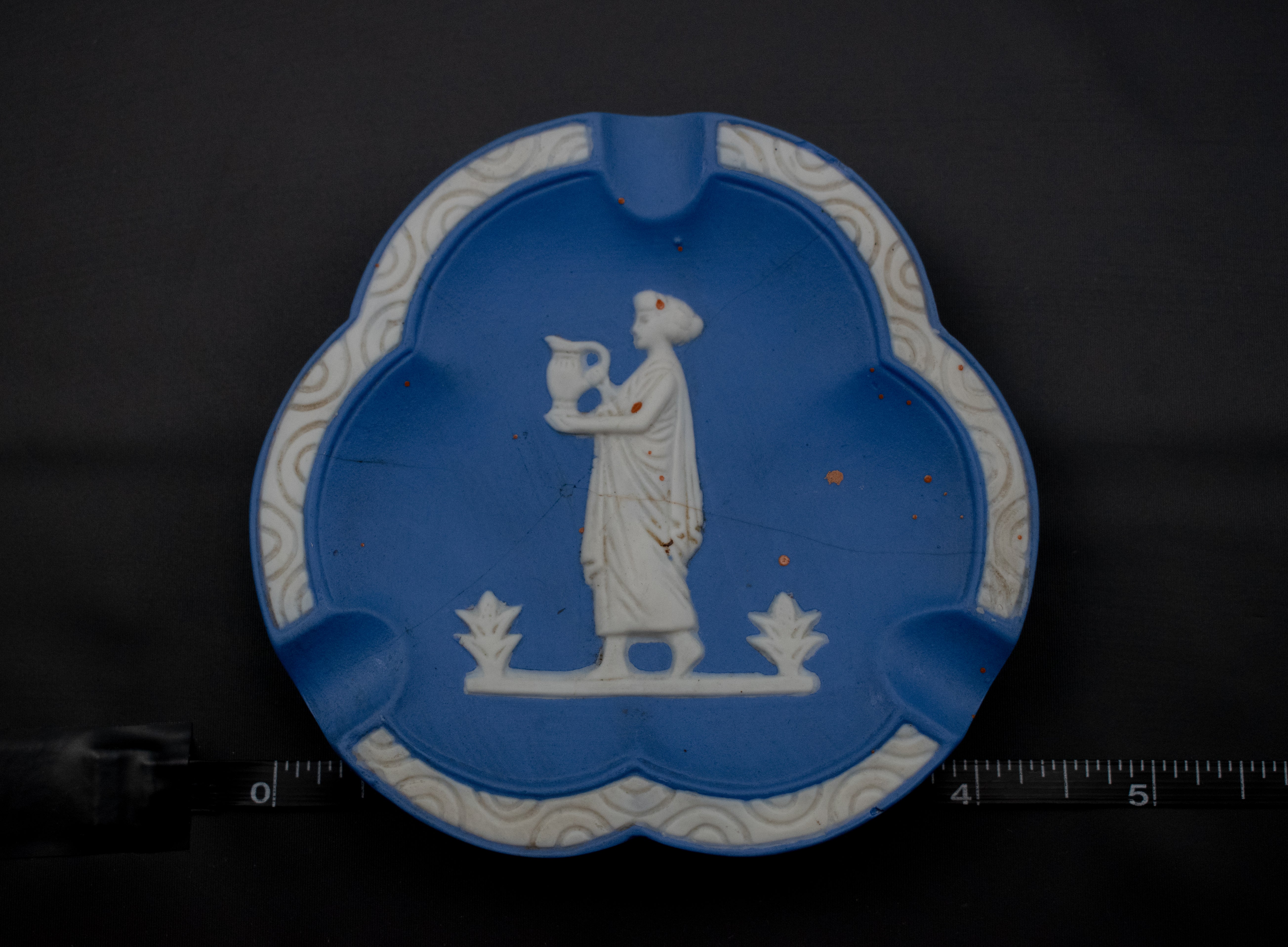 Vintage Ashtray Victorian Art Piece Blue Female Glory Used 4 inch