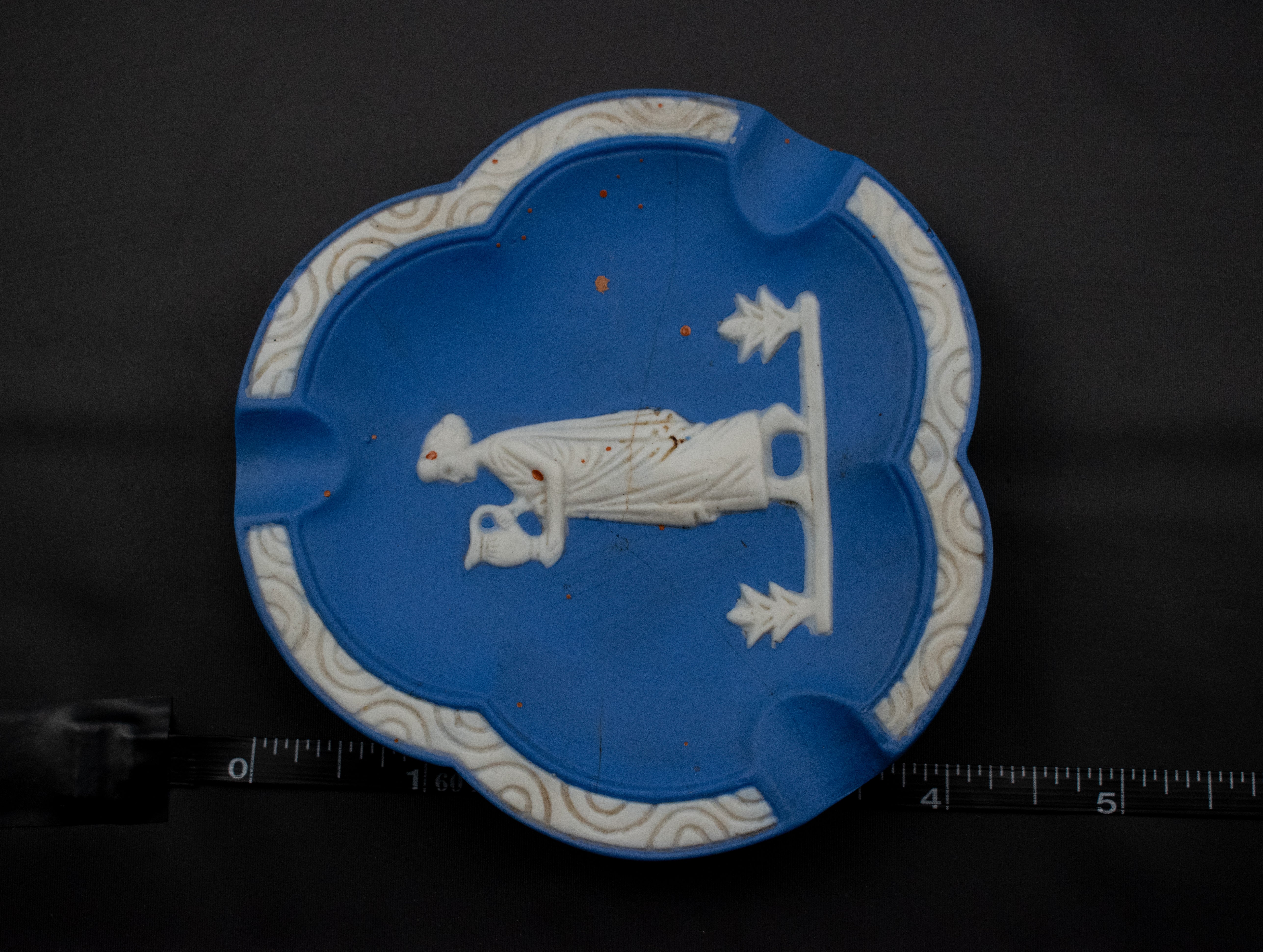 Vintage Ashtray Victorian Art Piece Blue Female Glory Used 4 inch