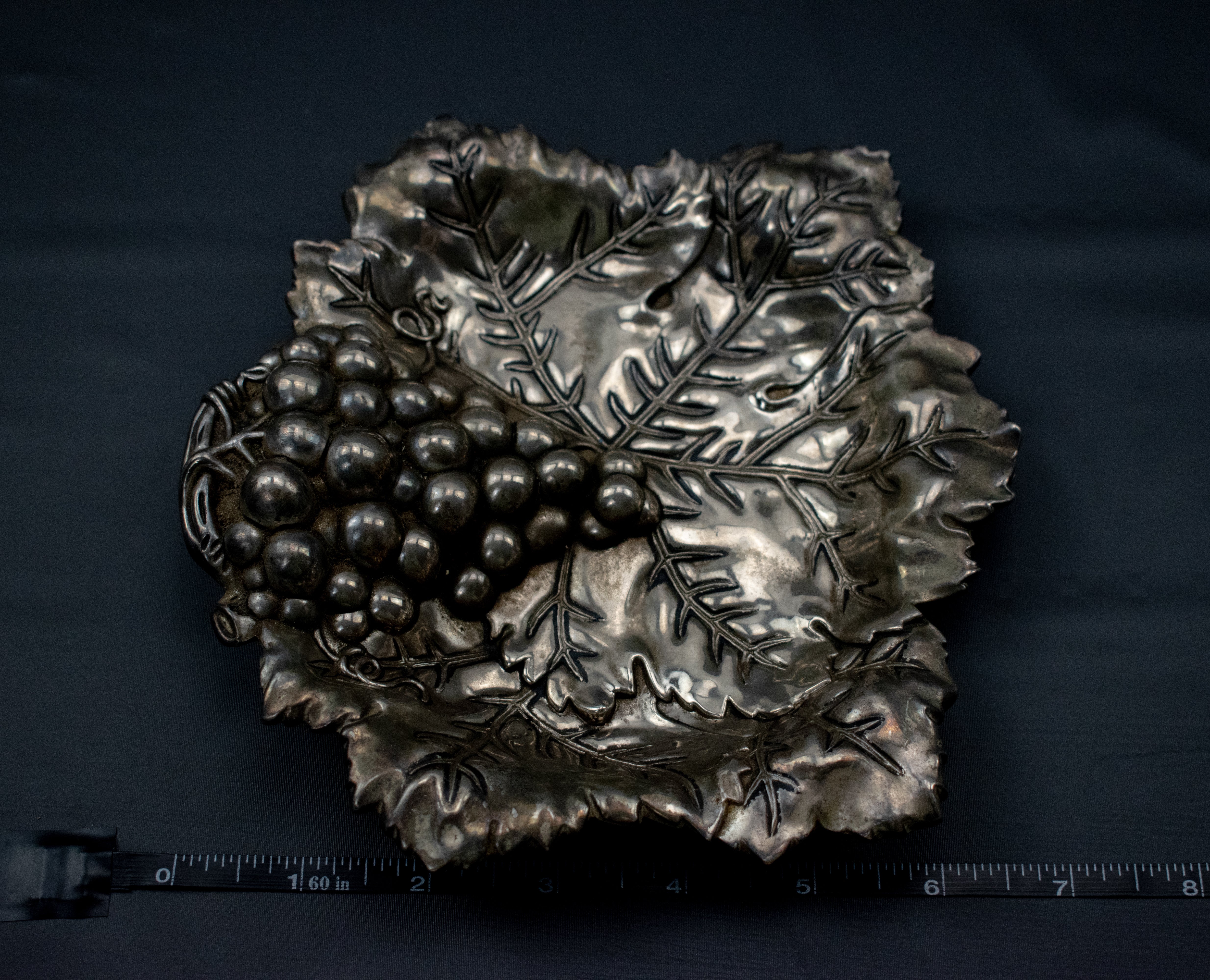 Grape Leaf Silver Plate Ashtray Vintage 7inch Decorative Metal Bowl Vintage