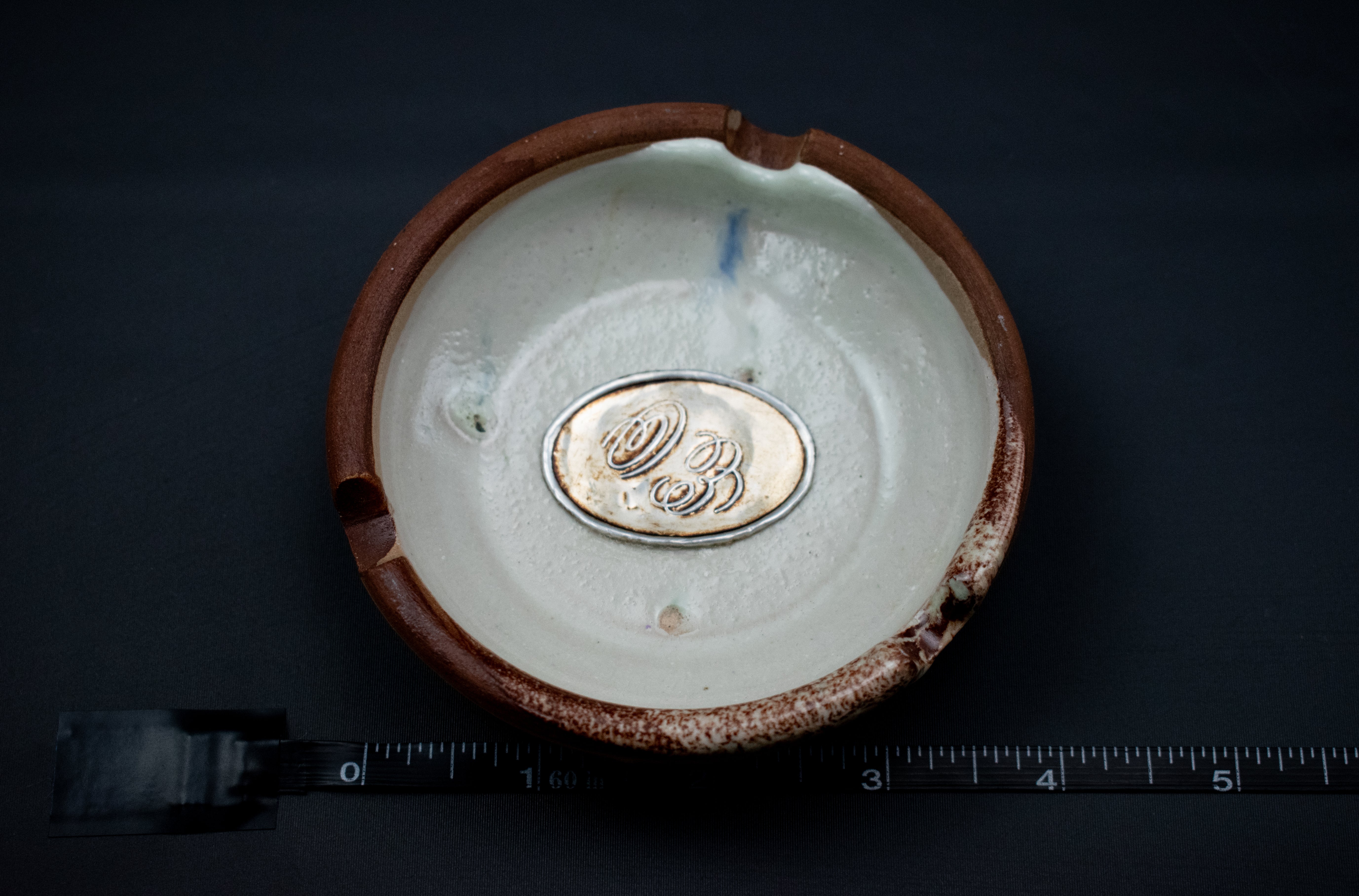 Vintage Ashytray used Clay Custom 4 inch W Letters In Center