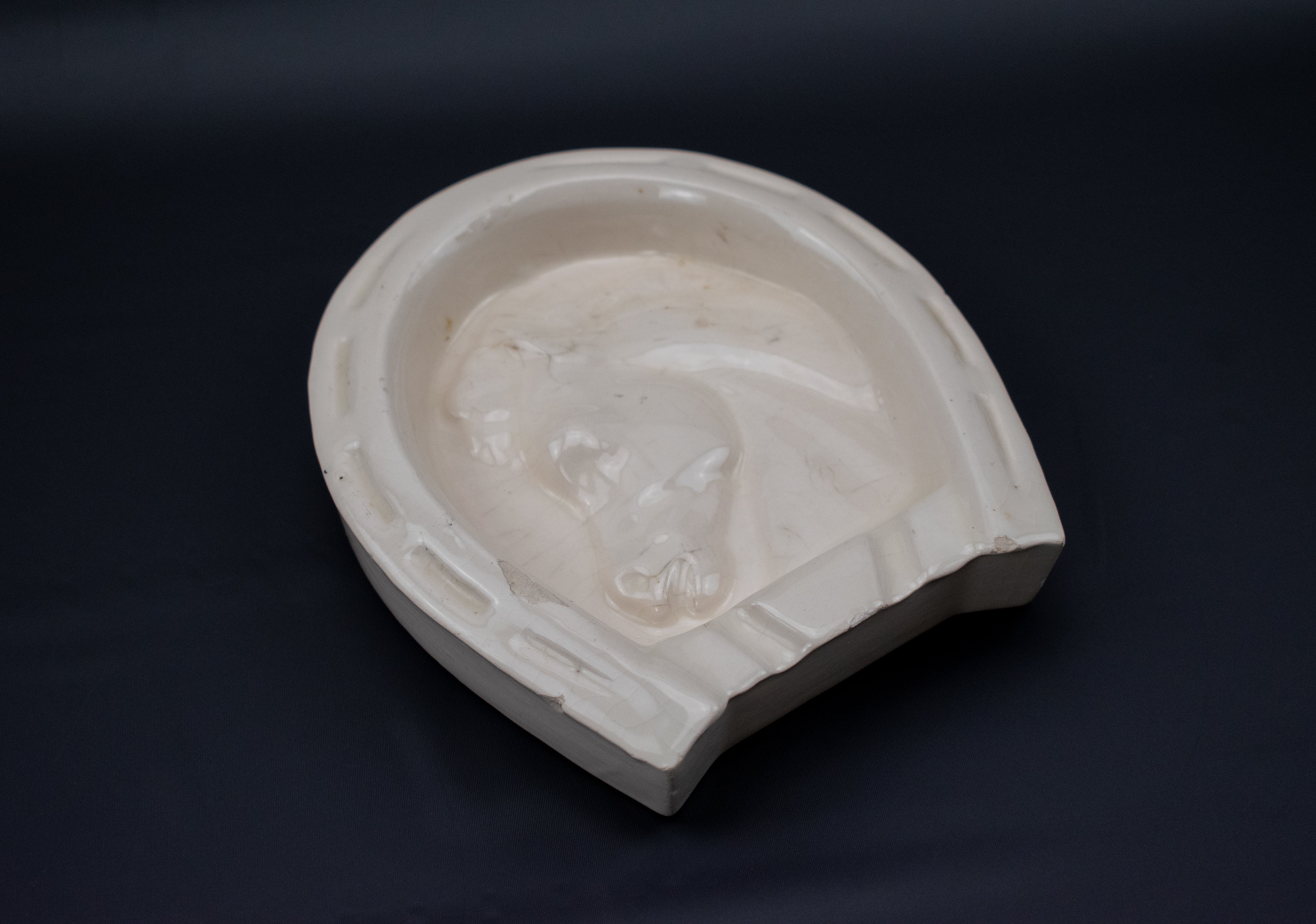 Horse Shoe Ashtray Used Ash Bowl White Vintage 5inch Ceramic
