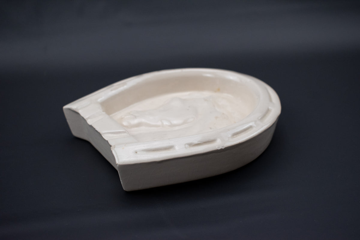 Horse Shoe Ashtray Used Ash Bowl White Vintage 5inch Ceramic