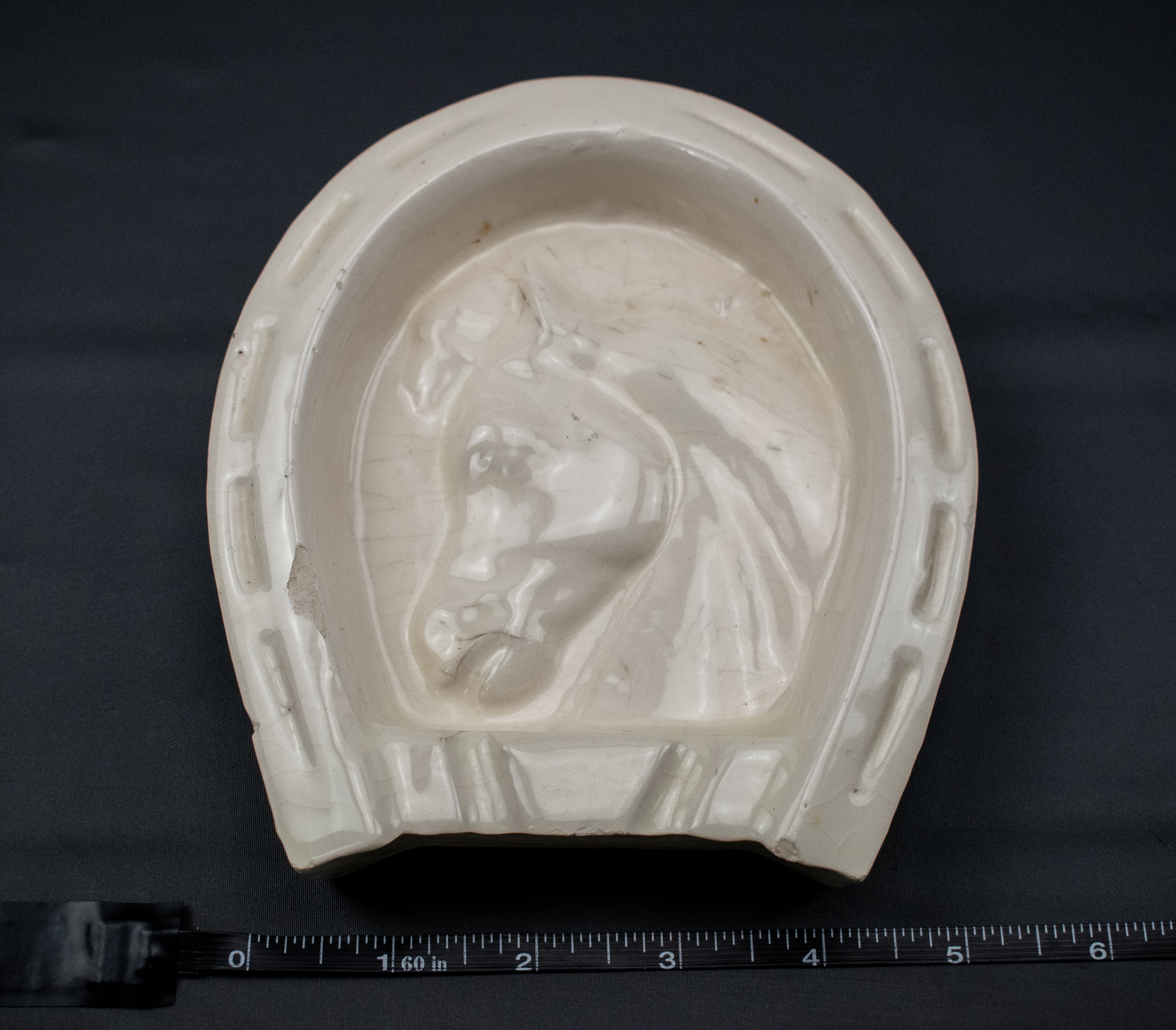 Horse Shoe Ashtray Used Ash Bowl White Vintage 5inch Ceramic