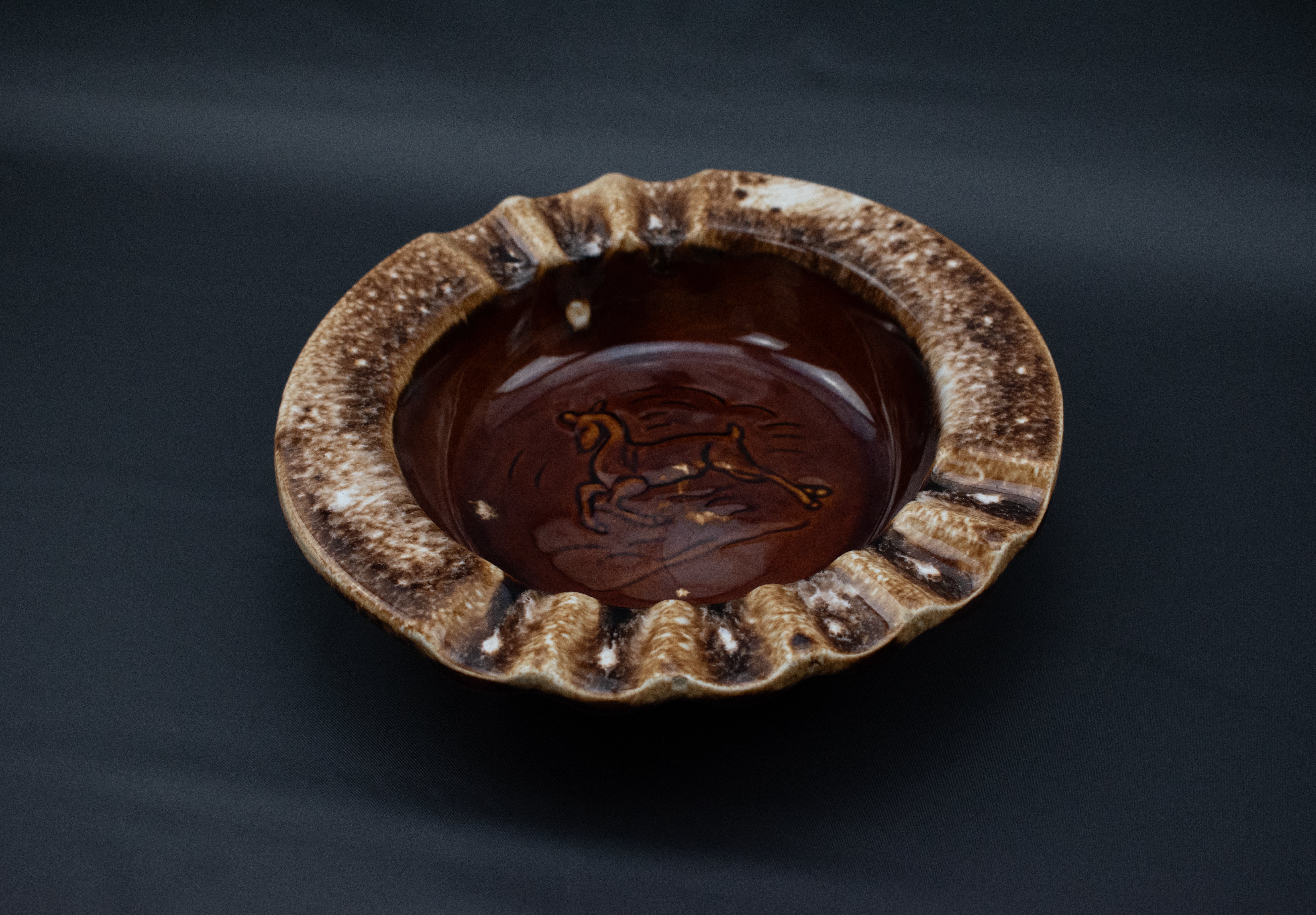 Ashtray Brown Horse Western Artsy Decorative Used Ashtray Bowl 7inch