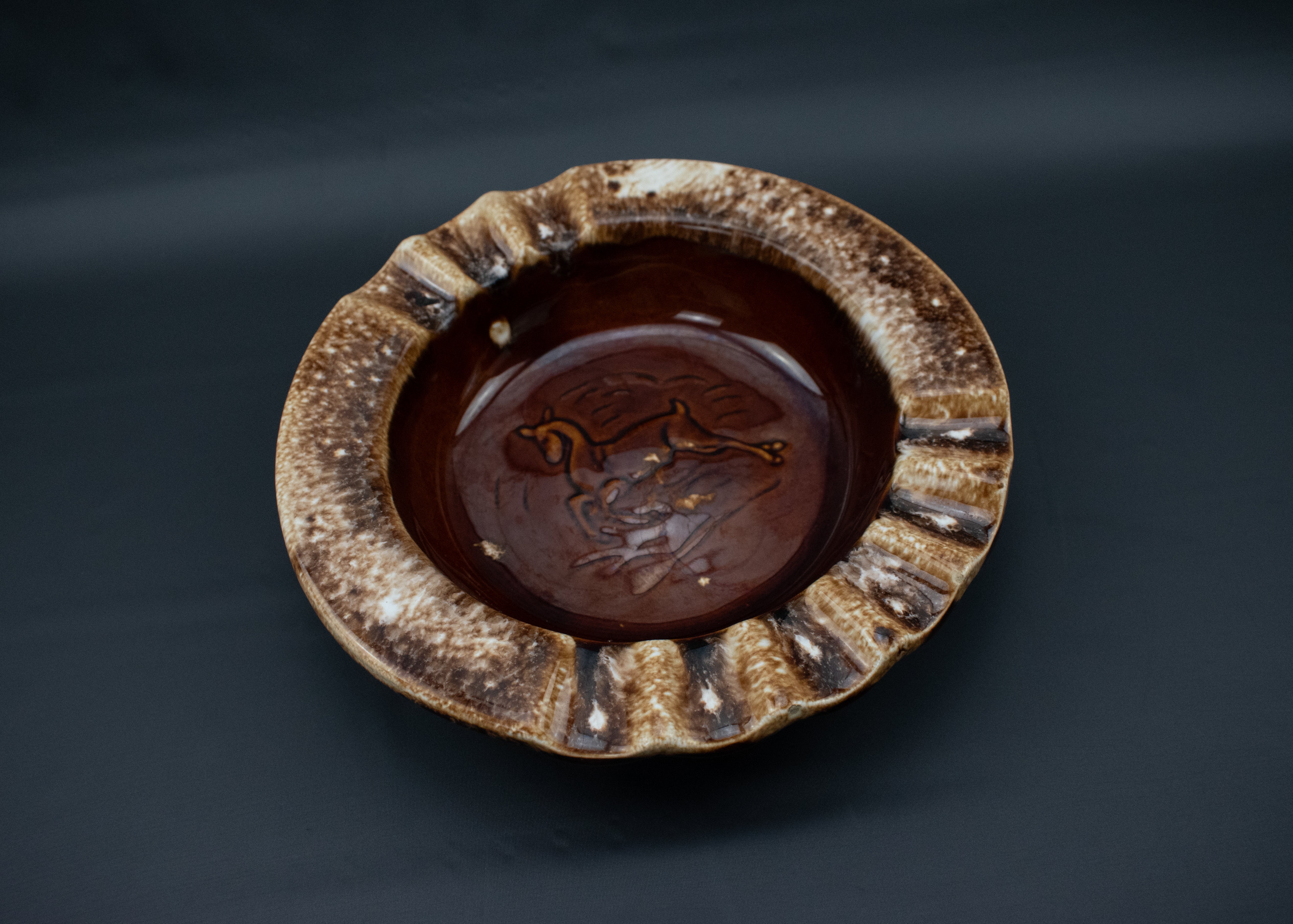 Ashtray Brown Horse Western Artsy Decorative Used Ashtray Bowl 7inch
